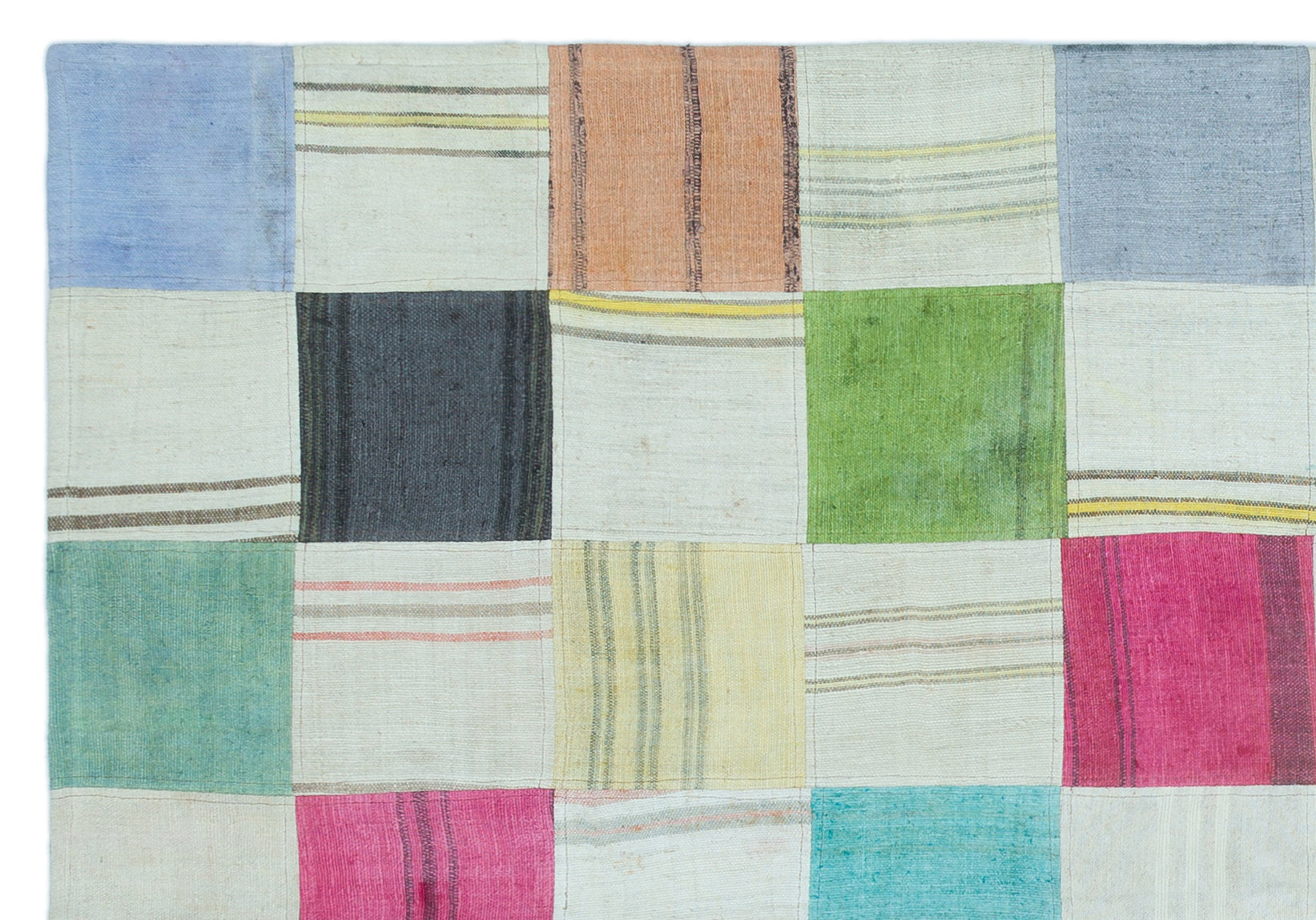 Teselya Beige Patchwork Wool Handmade Area Rug 5'2" x 7'4"