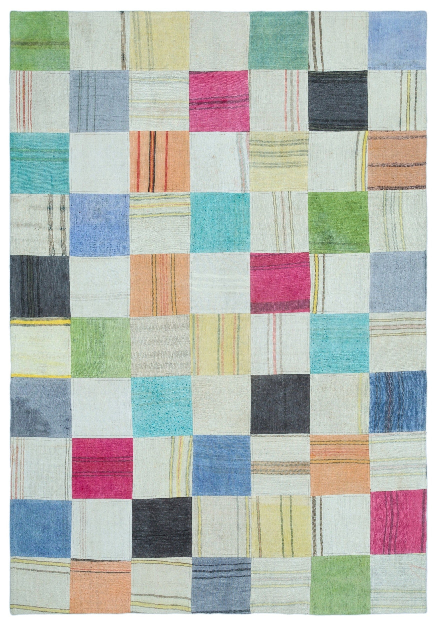Teselya Beige Patchwork Wool Handmade Area Rug 5'2" x 7'4"