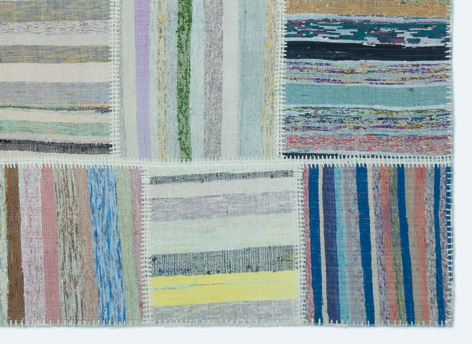 Teselya 25255 Beige Striped Wool Handmade Area Rug 5'3" x 7'3"