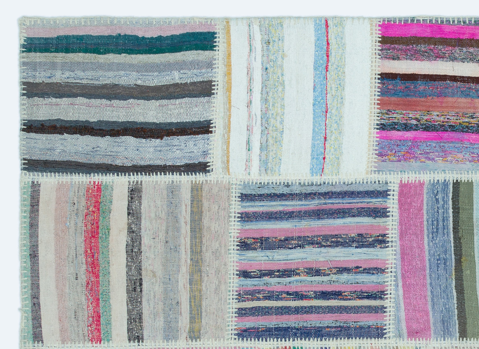 Teselya 25255 Beige Striped Wool Handmade Area Rug 5'3" x 7'3"