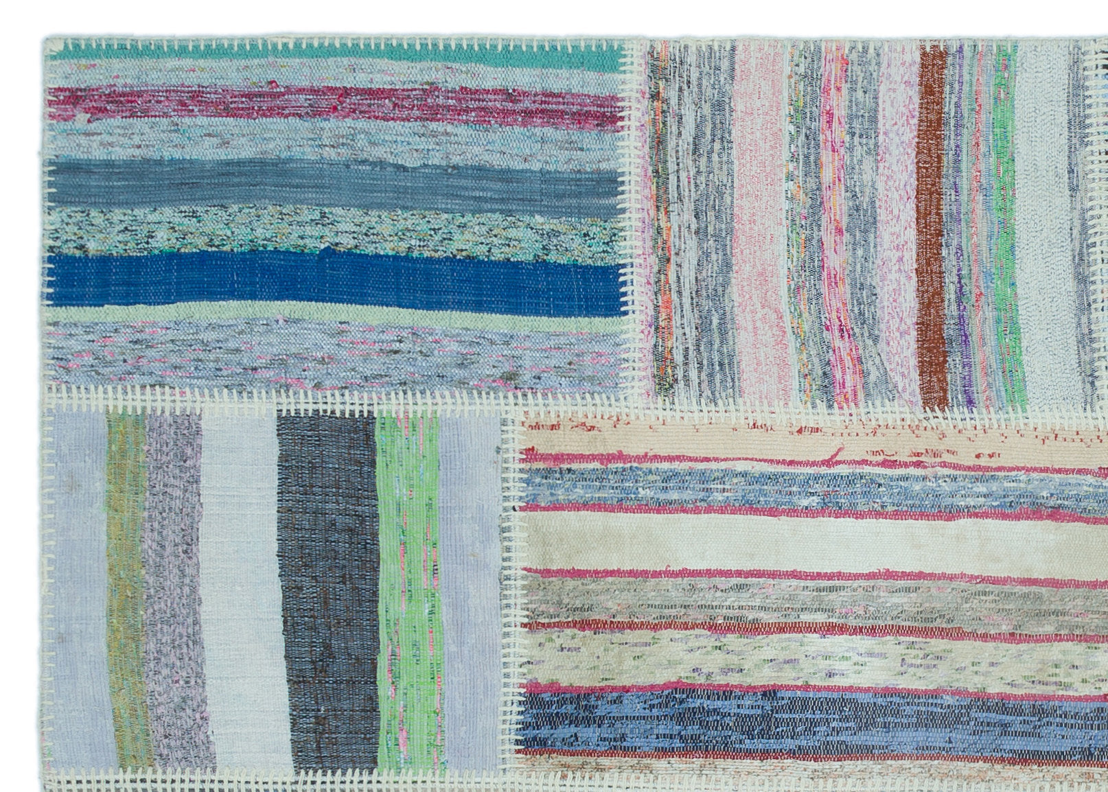 Teselya Beige Striped Wool Handmade Area Rug 5'2" x 7'4"