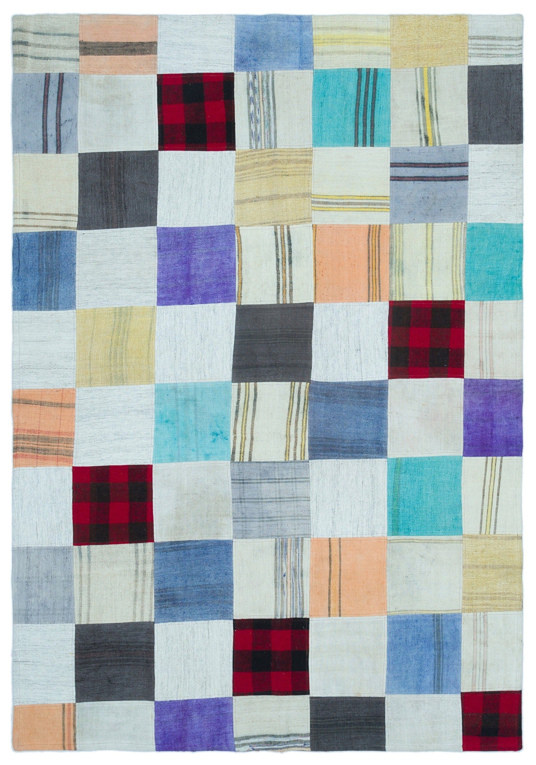 Teselya Grey Patchwork Wool Handmade Area Rug 5'3" x 7'6"