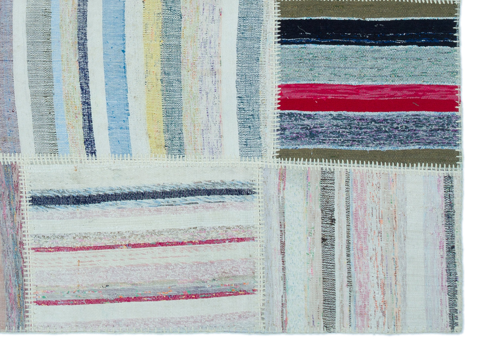 Teselya 25265 Beige Striped Wool Handmade Area Rug 5'3" x 7'3"