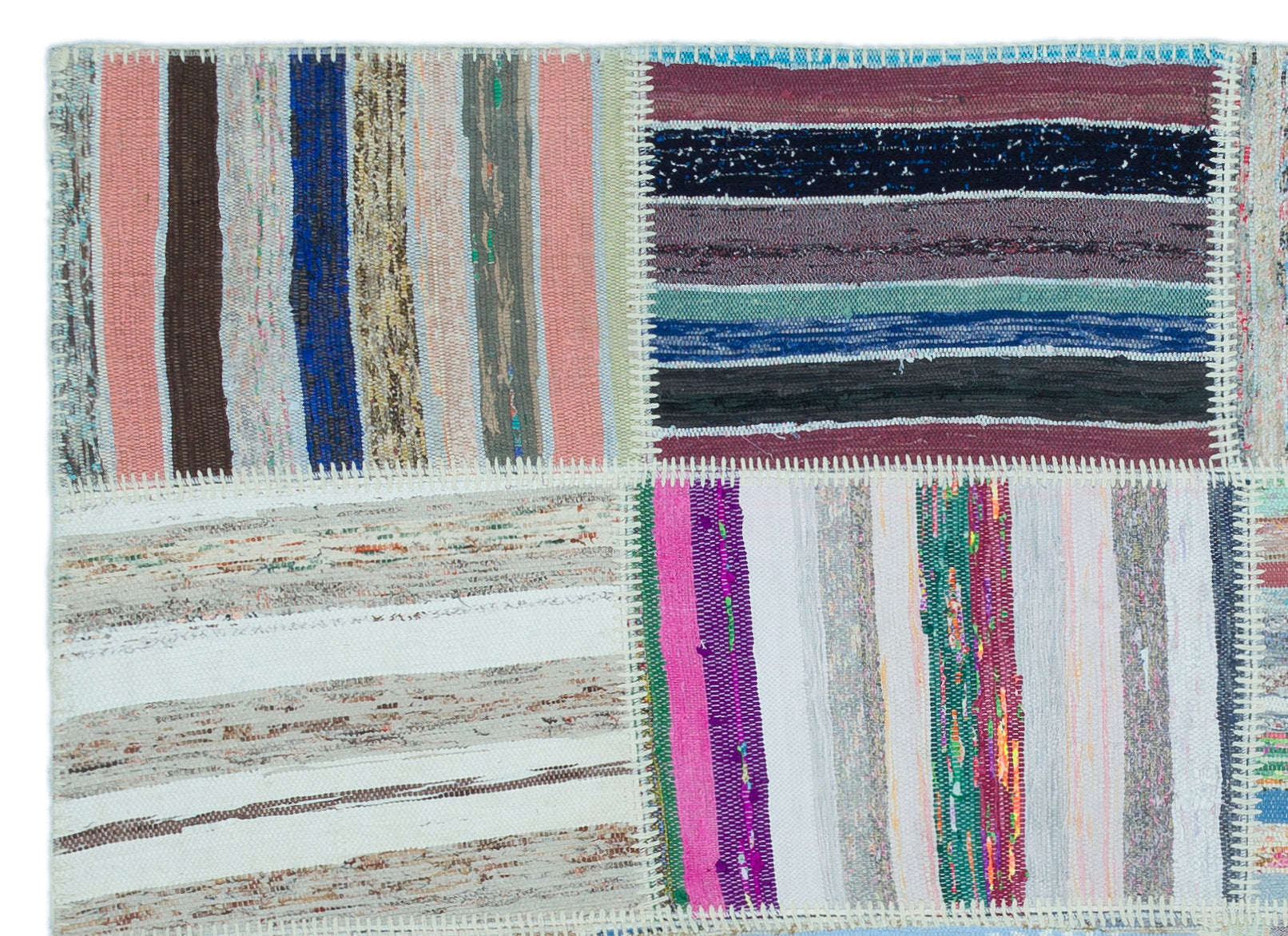 Teselya 25265 Beige Striped Wool Handmade Area Rug 5'3" x 7'3"