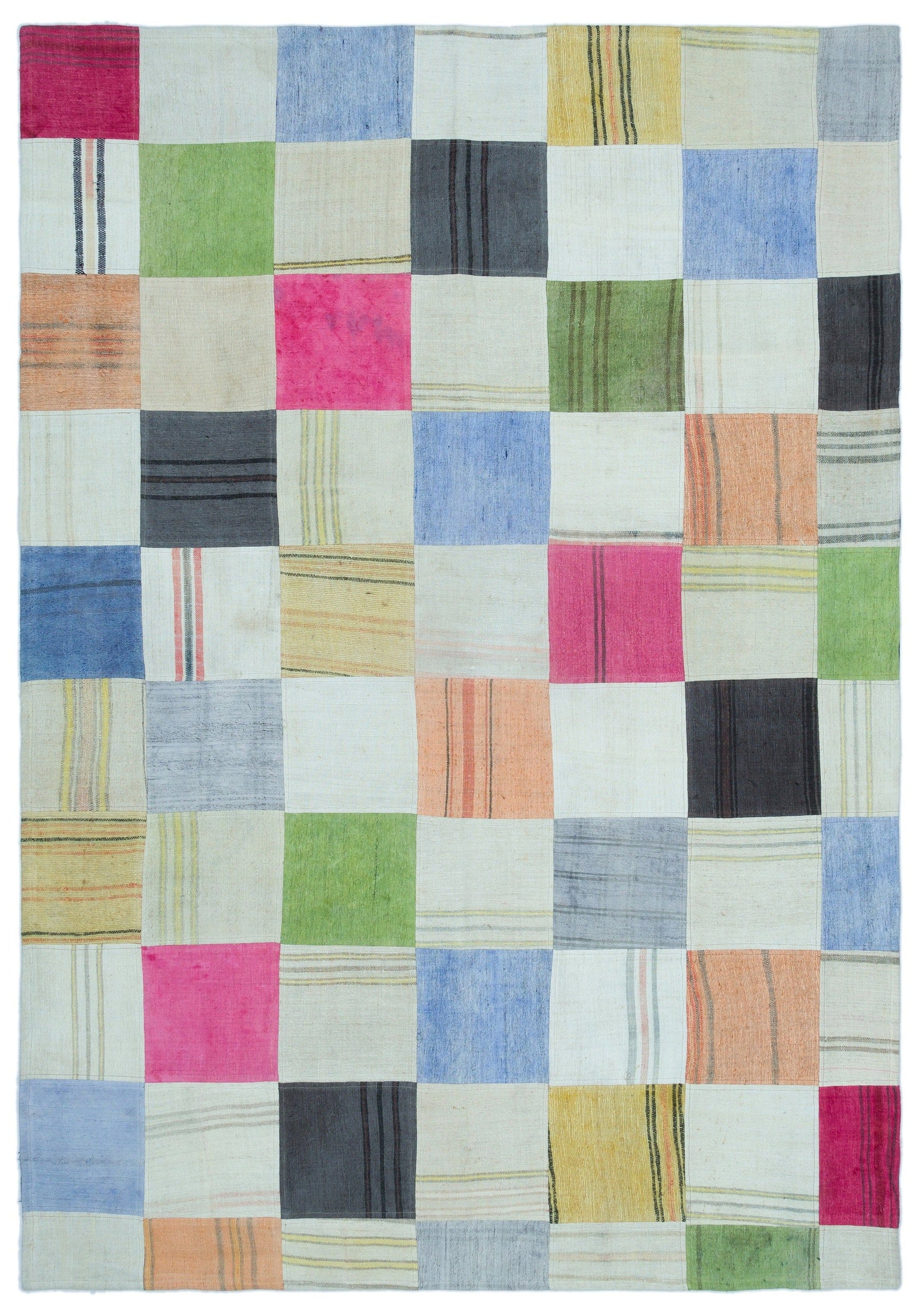 Teselya Beige Patchwork Wool Handmade Area Rug 5'2" x 7'7"