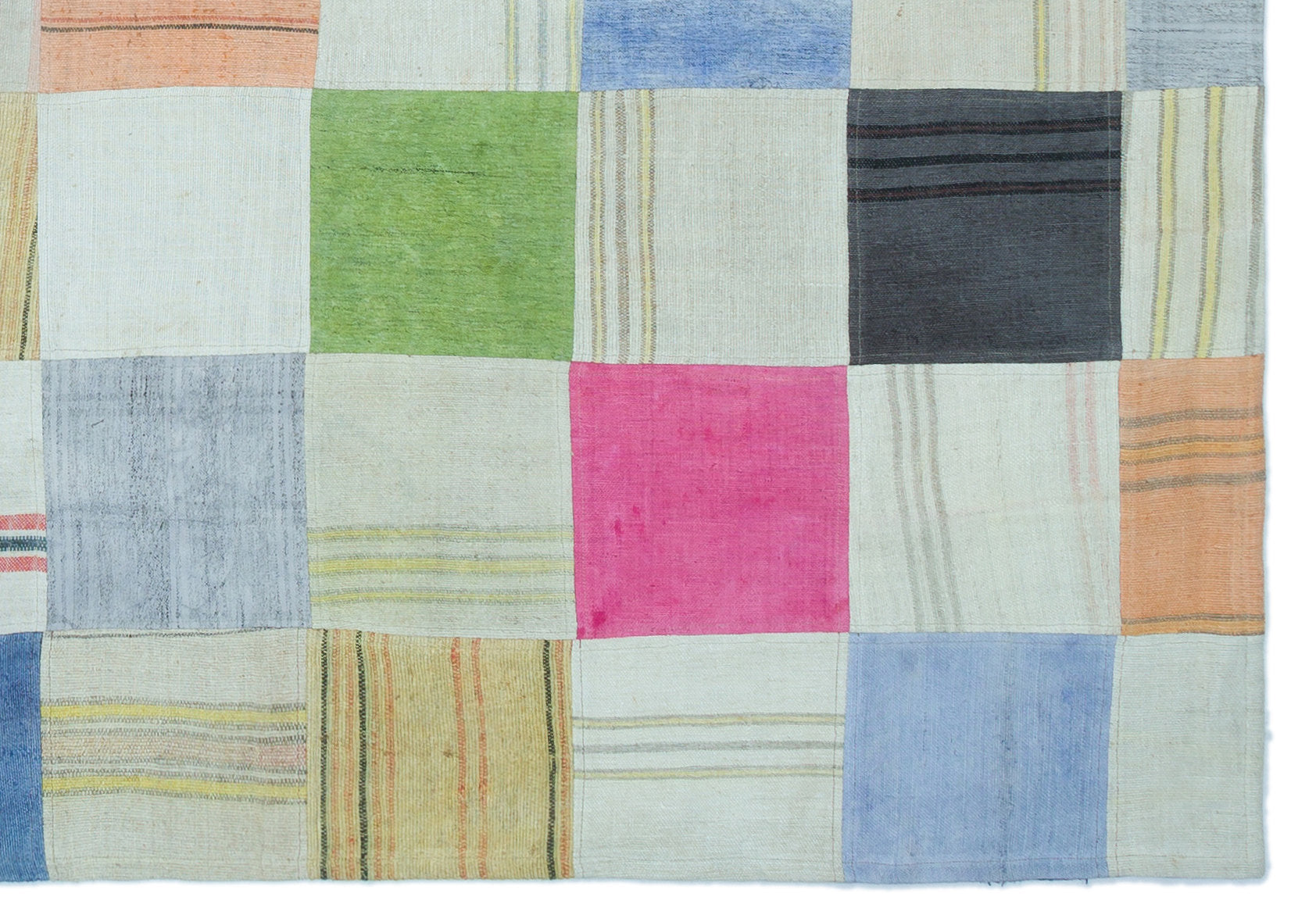 Teselya Beige Patchwork Wool Handmade Area Rug 5'2" x 7'7"