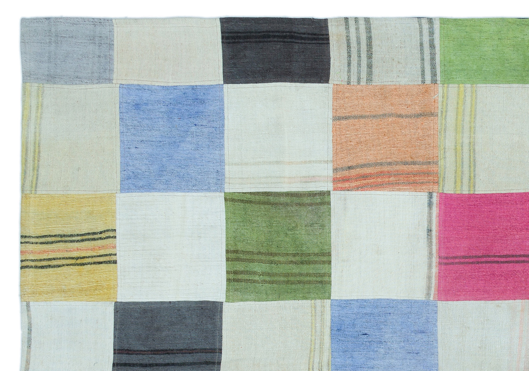 Teselya Beige Patchwork Wool Handmade Area Rug 5'2" x 7'7"