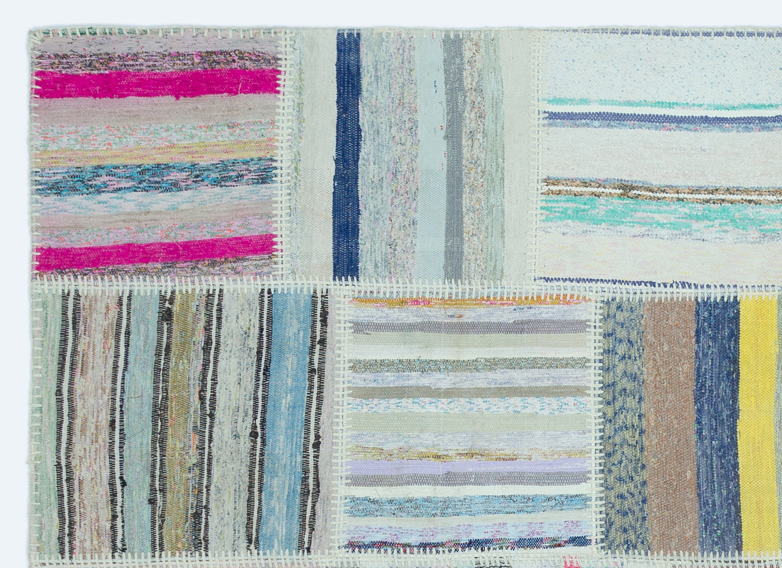 Teselya 25270 Patchwork Striped Wool Handmade Area Rug 5'3" x 7'3"