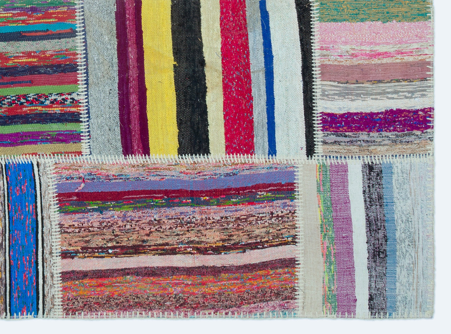 Teselya Beige Striped Wool Handmade Area Rug 5'3" x 7'2"