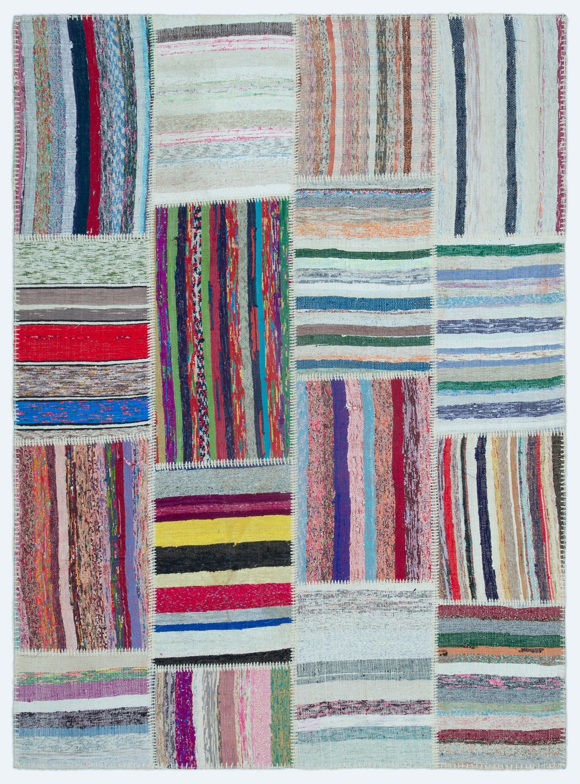 Teselya Beige Striped Wool Handmade Area Rug 5'3" x 7'2"