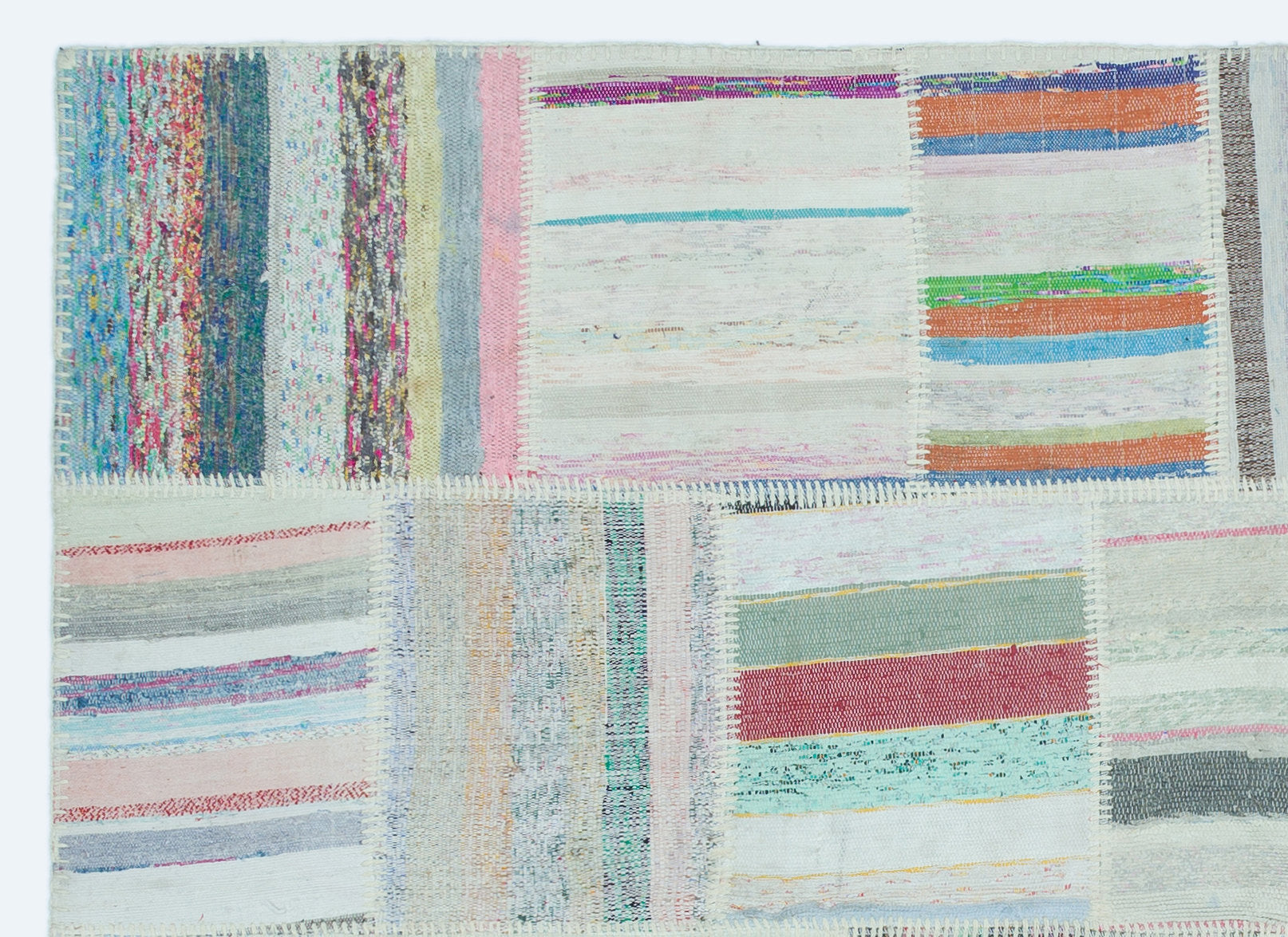 Teselya 25275 Patchwork Striped Wool Handmade Area Rug 5'3" x 7'3"