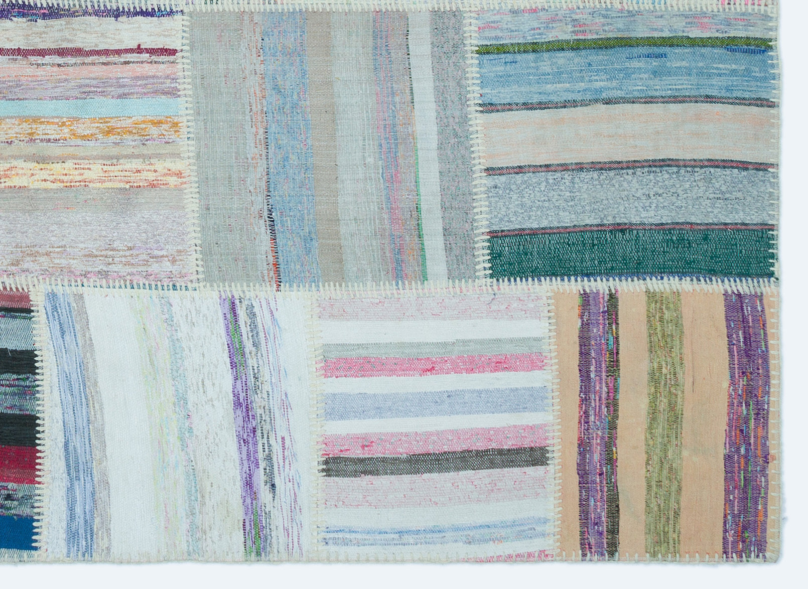 Teselya 25278 Beige Striped Wool Handmade Area Rug 5'3" x 7'3"