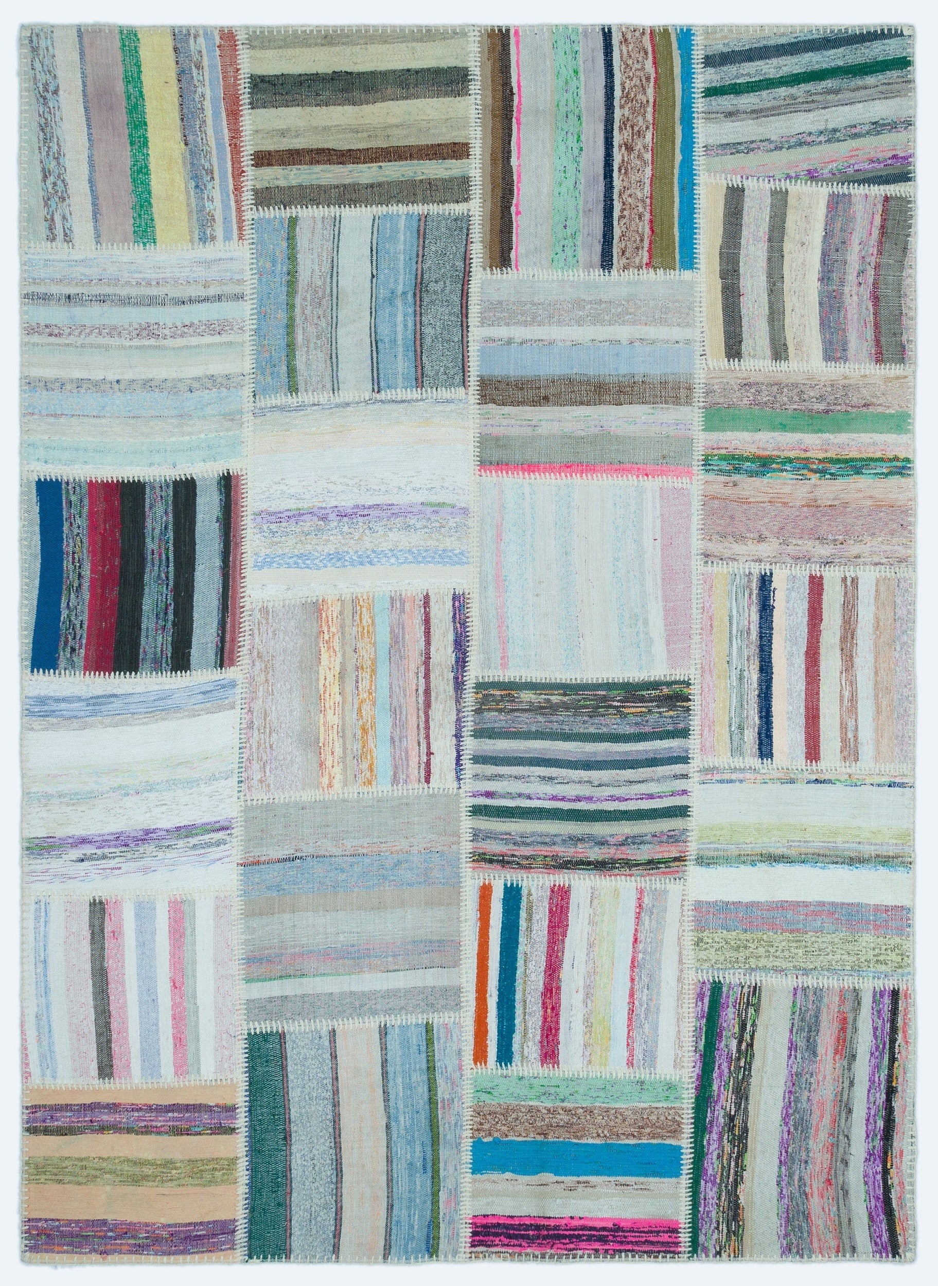Teselya 25278 Beige Striped Wool Handmade Area Rug 5'3" x 7'3"