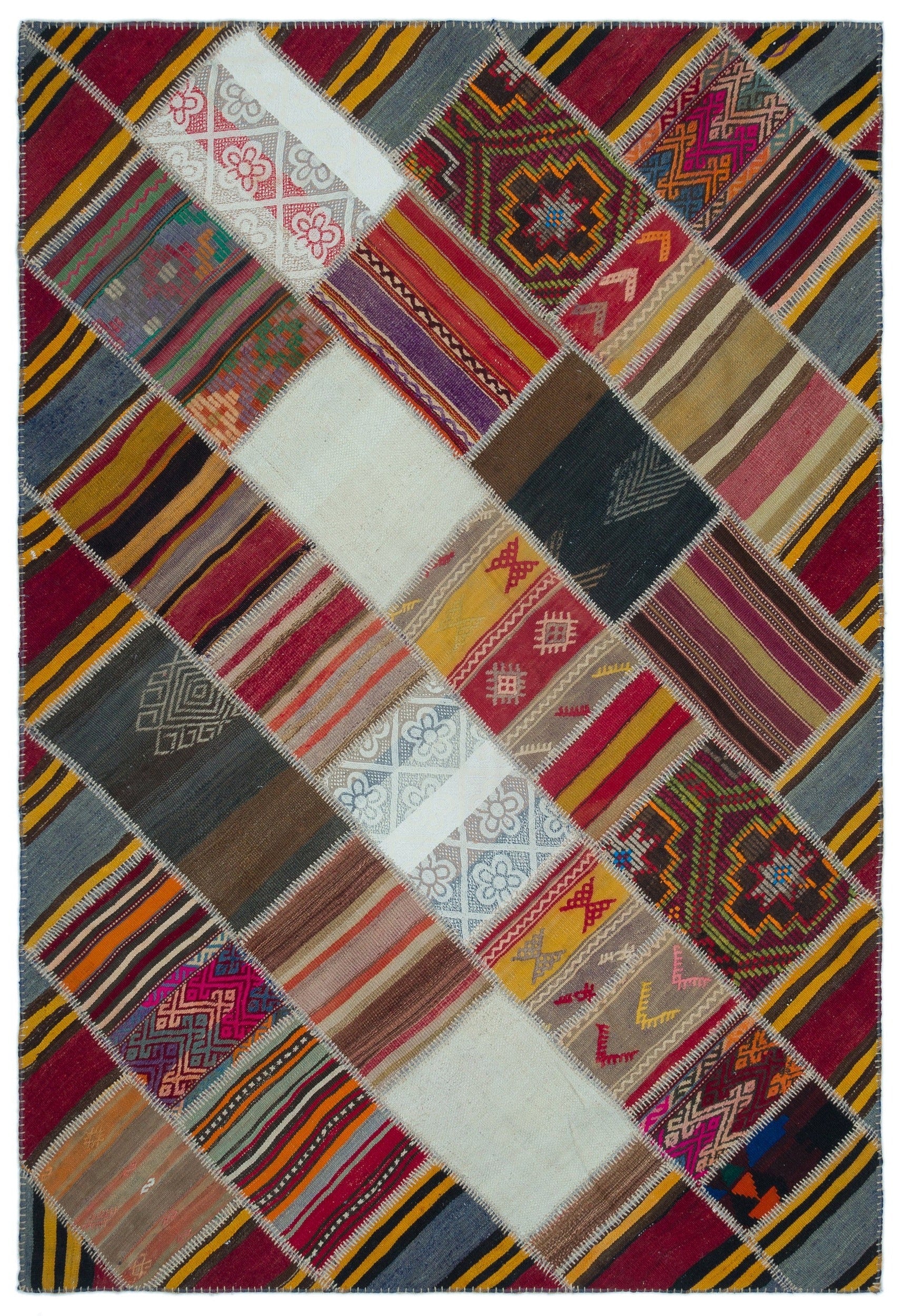 Teselya 25282 Patchwork Vintage Wool Handmade Area Rug 5'2" x 7'7"