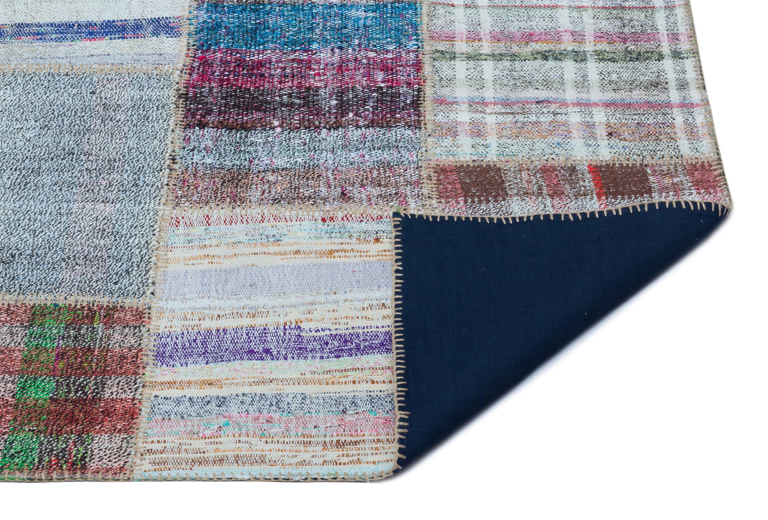 Teselya Beige Striped Wool Handmade Area Rug 4'9" x 7'6"