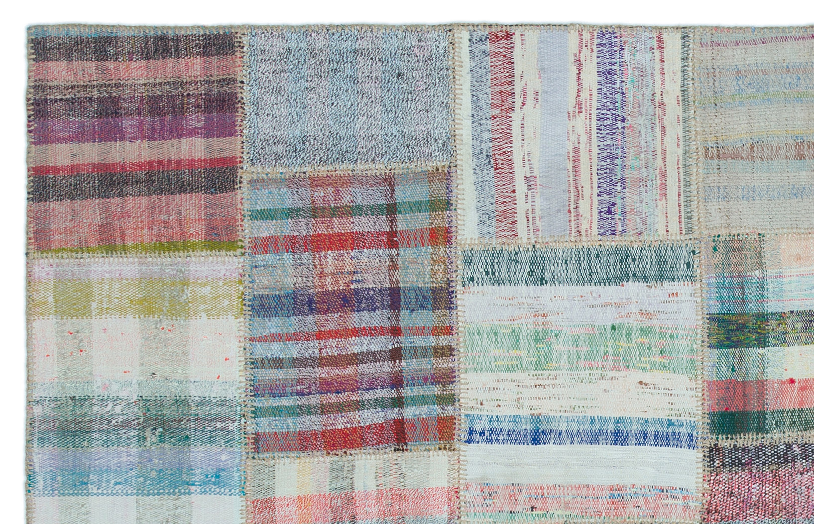 Teselya Beige Striped Wool Handmade Area Rug 4'9" x 7'6"