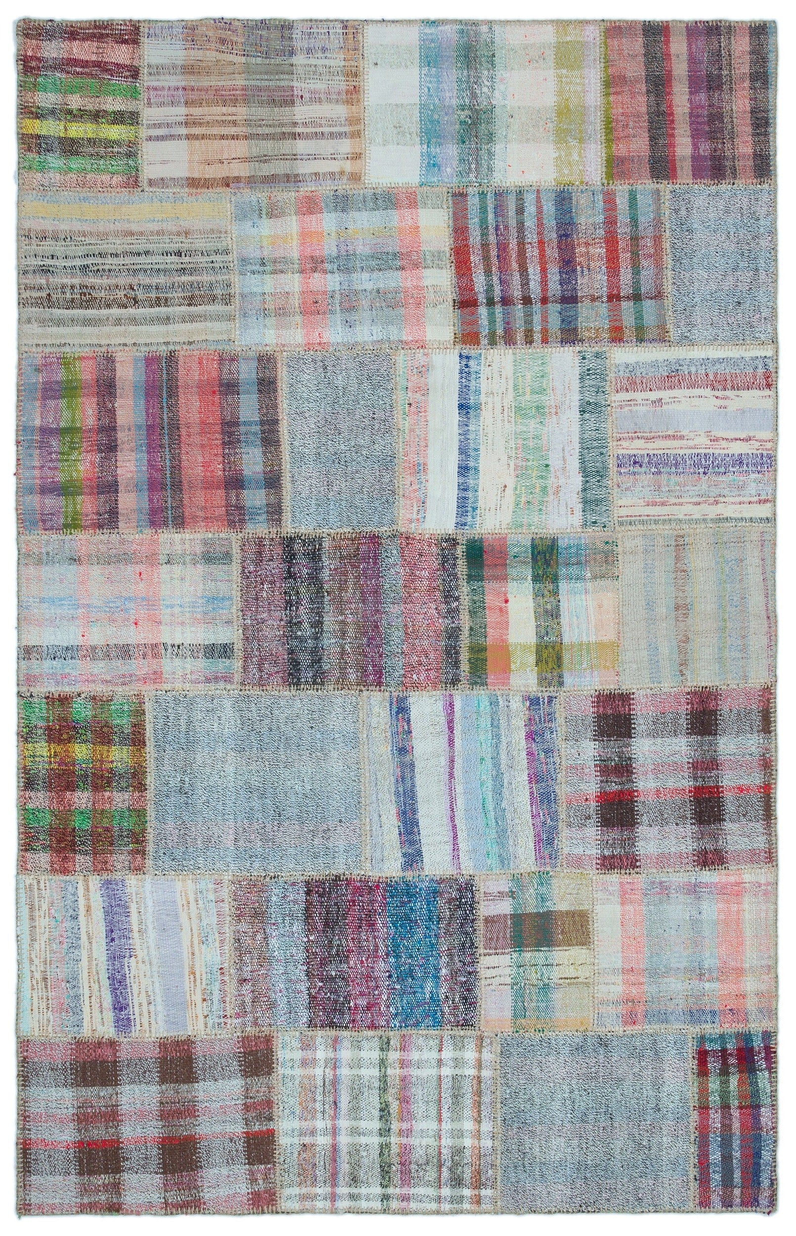 Teselya Beige Striped Wool Handmade Area Rug 4'9" x 7'6"