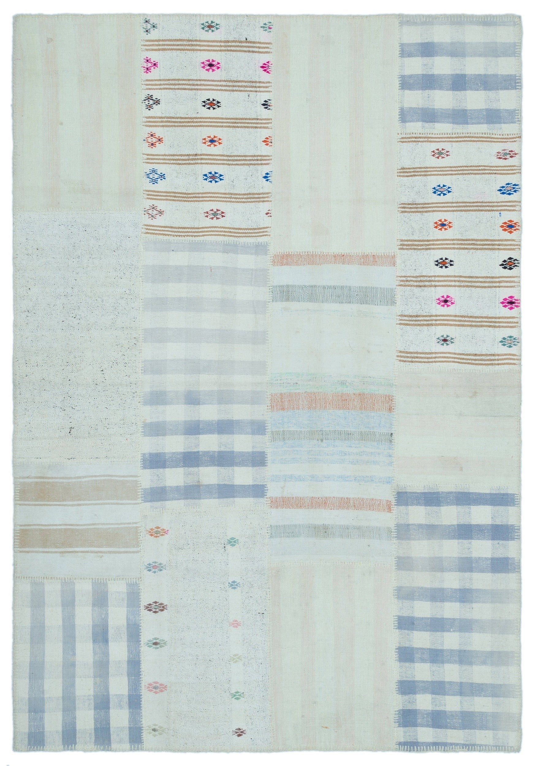 Teselya Beige Striped Wool Handmade Area Rug 5'2" x 7'5"