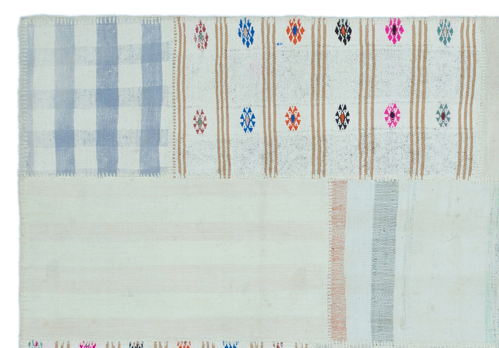 Teselya Beige Striped Wool Handmade Area Rug 5'2" x 7'5"