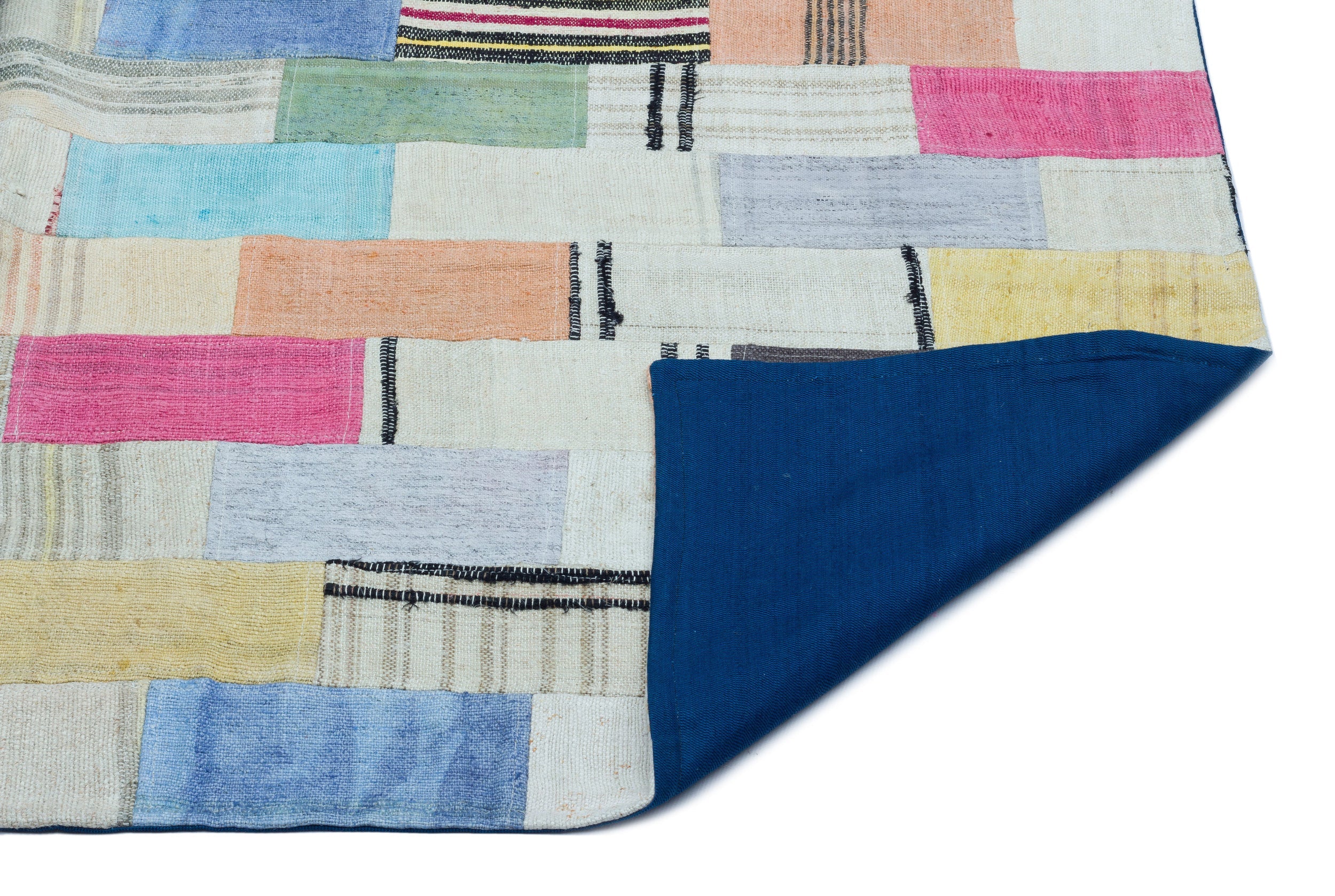 Teselya Beige Patchwork Wool Handmade Area Rug 3'5" x 7'1"