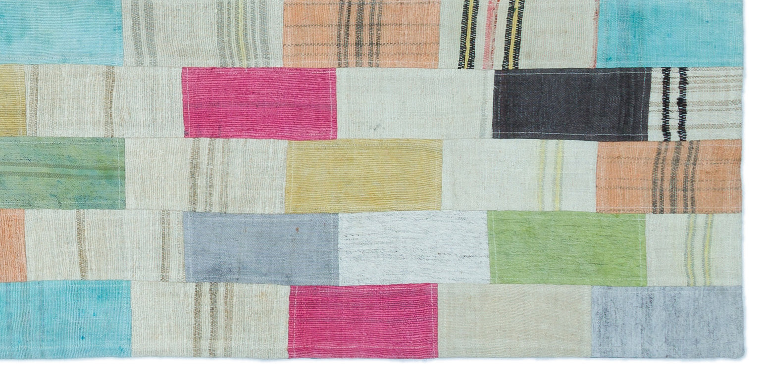 Teselya Beige Patchwork Wool Handmade Area Rug 3'5" x 7'1"
