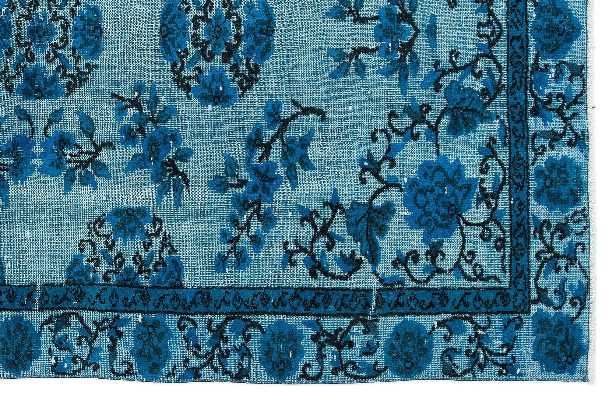 Purplea Turquoise Vintage Wool Handmade Area Rug 5'5" x 8'10"