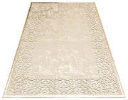 Carved Leather Rug – Modern Cream Leather Carpet With Shiny Border & Antislip