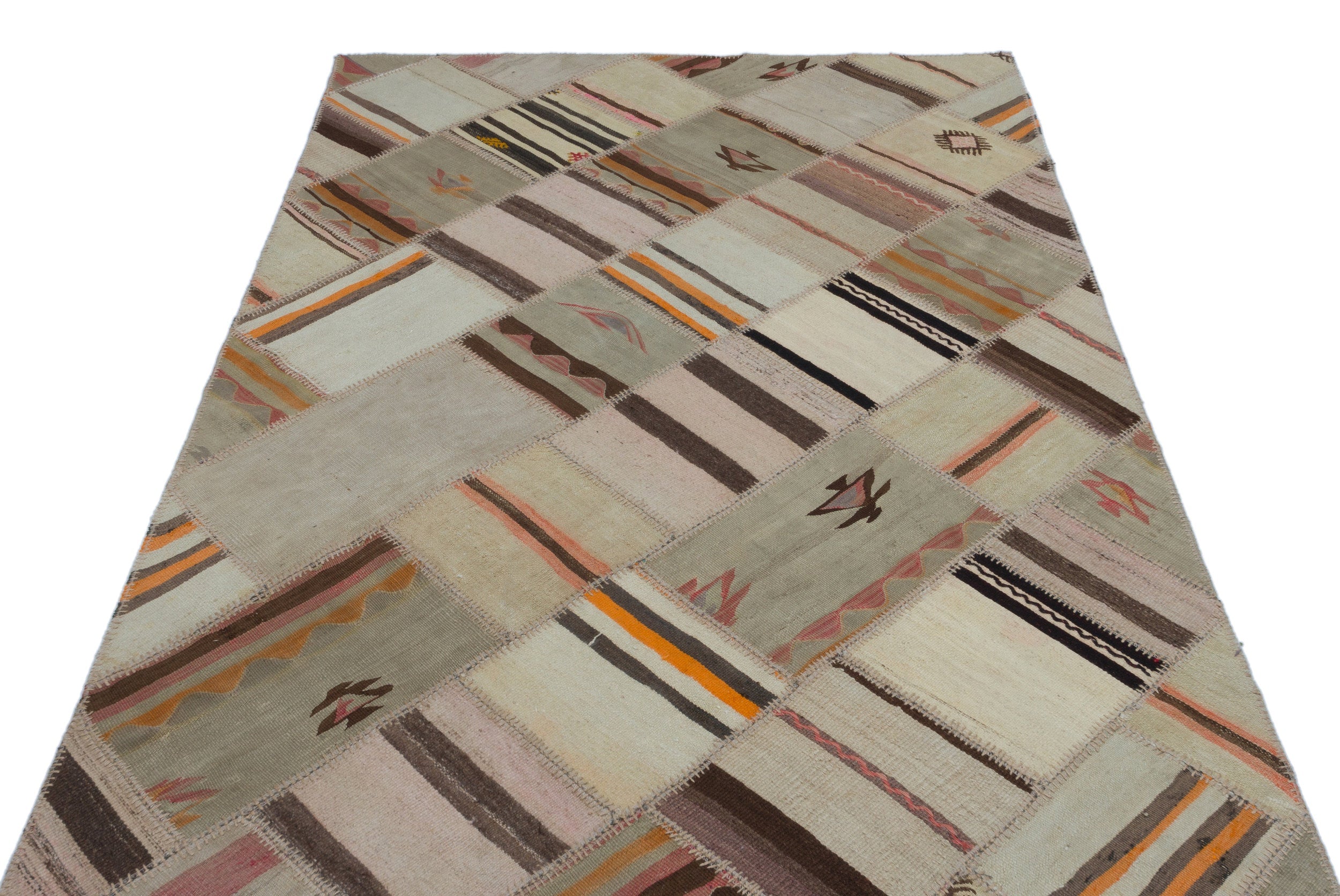 Teselya Beige Vintage Wool Handmade Area Rug 4'10" x 7'9"
