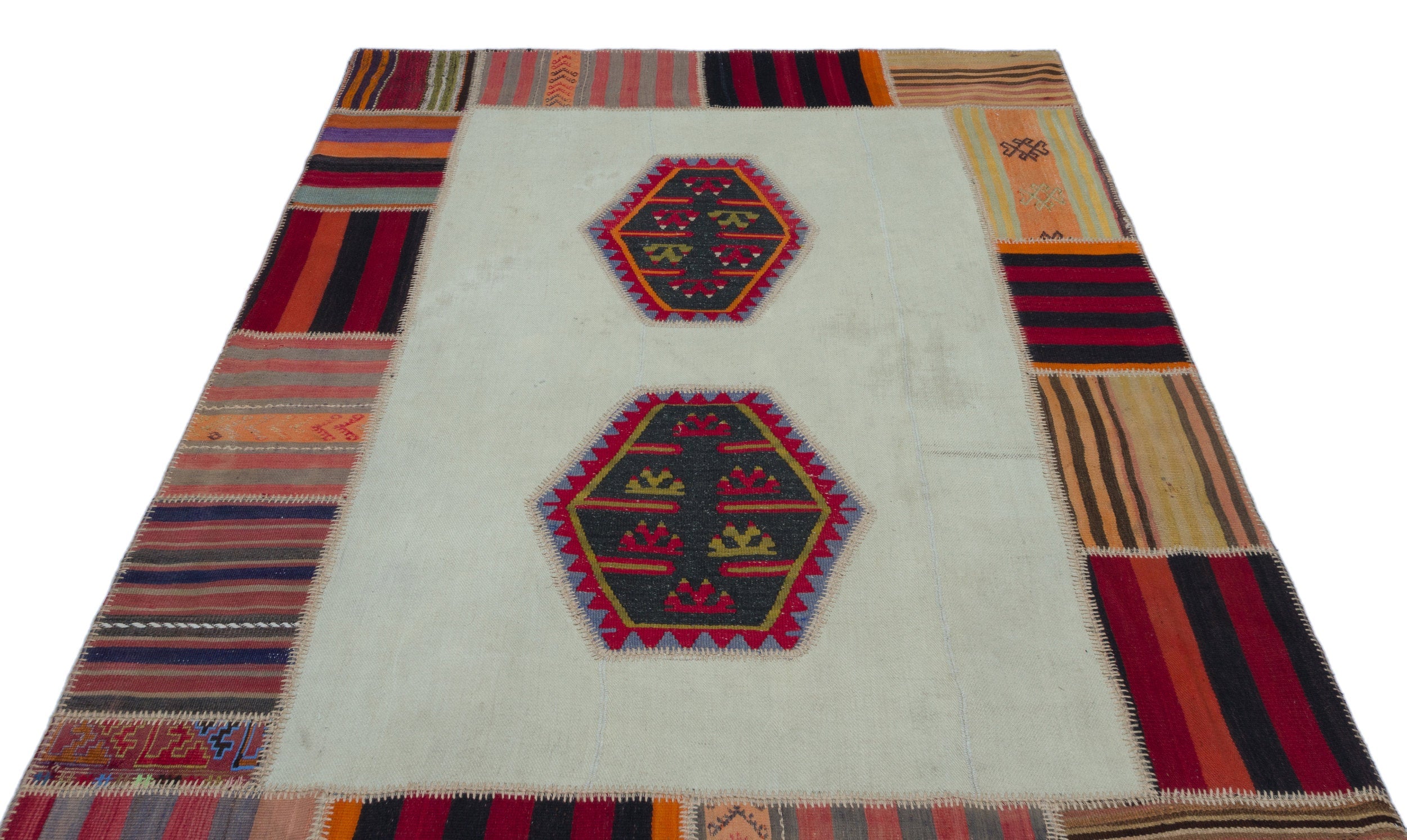 Teselya Beige Vintage Wool Handmade Area Rug 5'4" x 7'10"