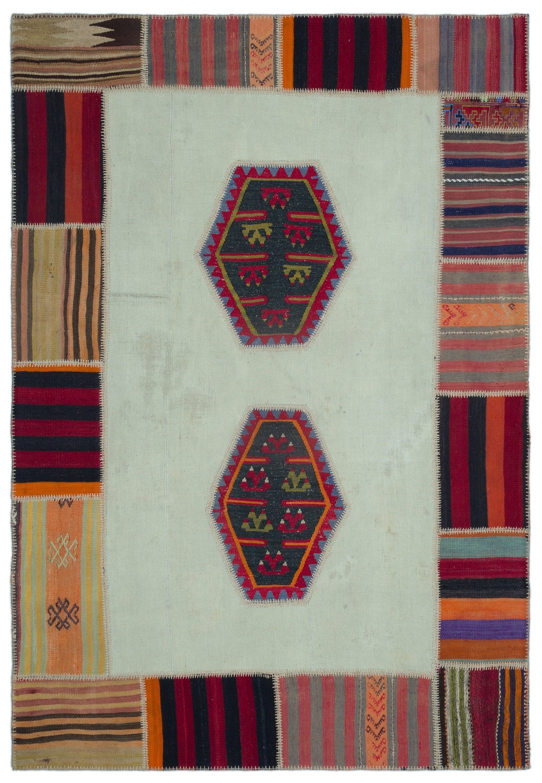 Teselya Beige Vintage Wool Handmade Area Rug 5'4" x 7'10"