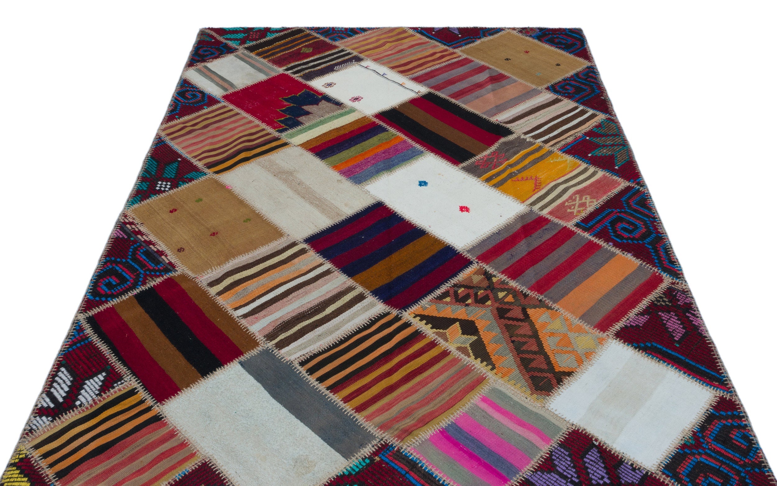 Teselya 25310 Patchwork Vintage Wool Handmade Area Rug 5'2" x 7'9"
