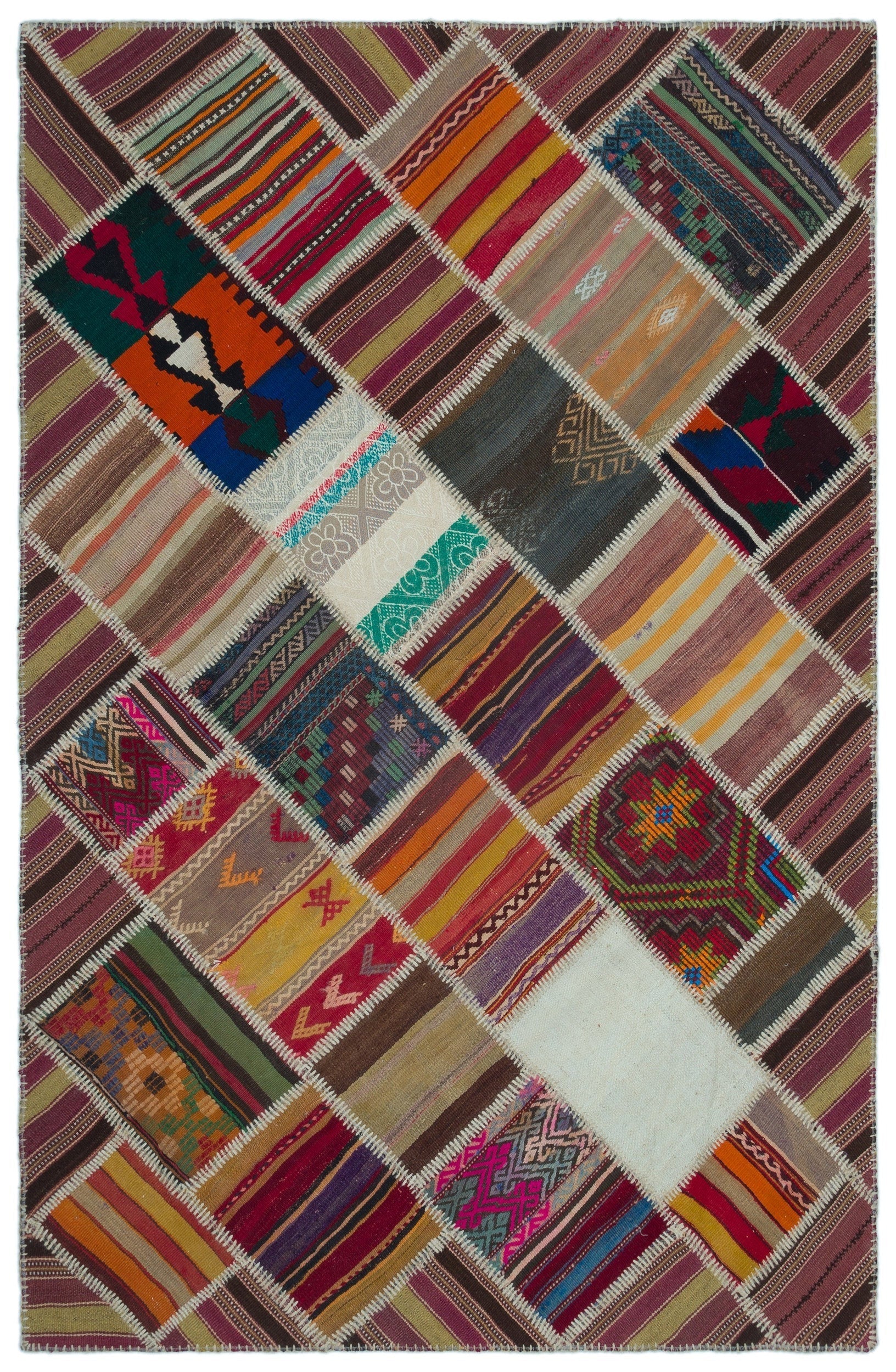 Teselya 25313 Patchwork Vintage Wool Handmade Area Rug 5'1" x 7'10"