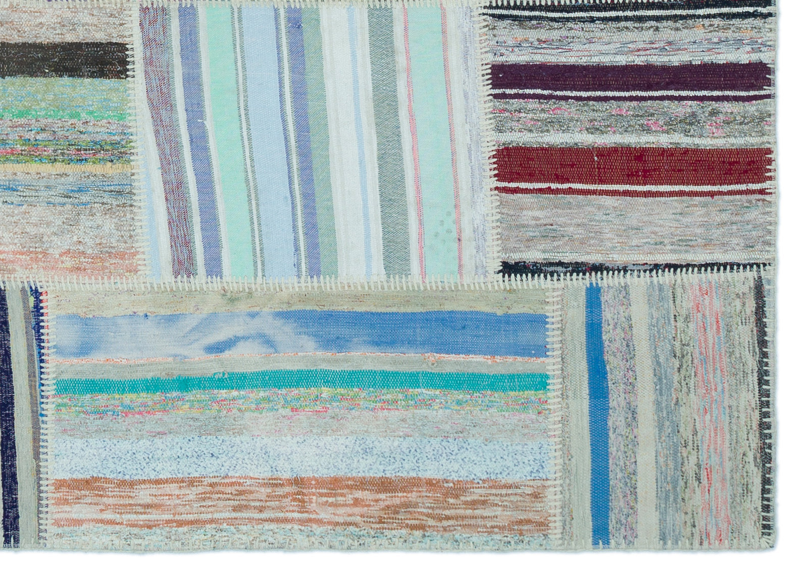 Teselya 25320 Beige Striped Wool Handmade Area Rug 5'2" x 7'3"