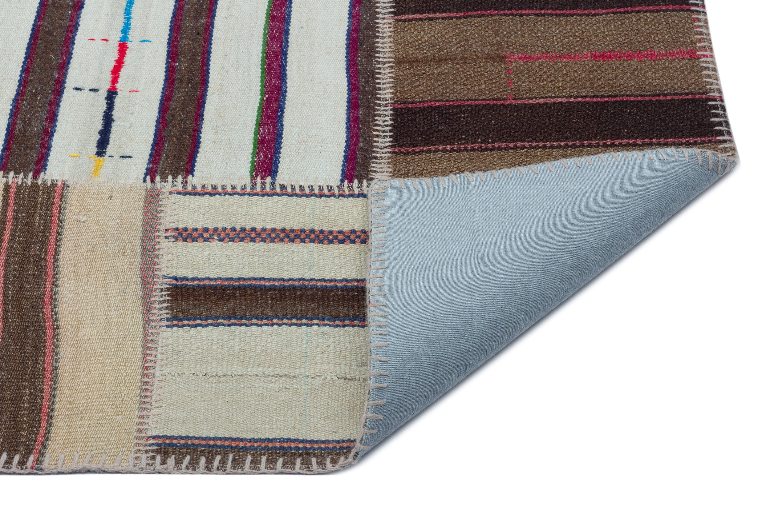 Teselya 25321 Patchwork Striped Wool Handmade Area Rug 5'2" x 7'5"