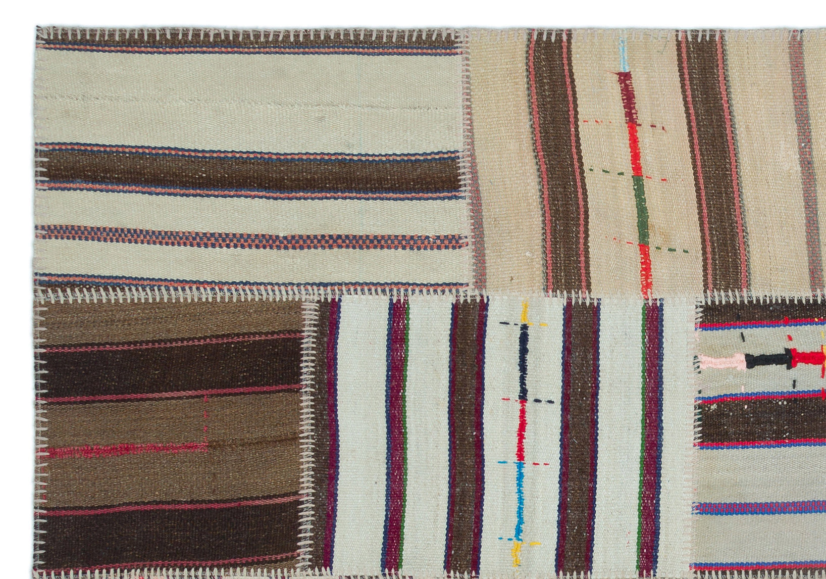 Teselya 25321 Patchwork Striped Wool Handmade Area Rug 5'2" x 7'5"