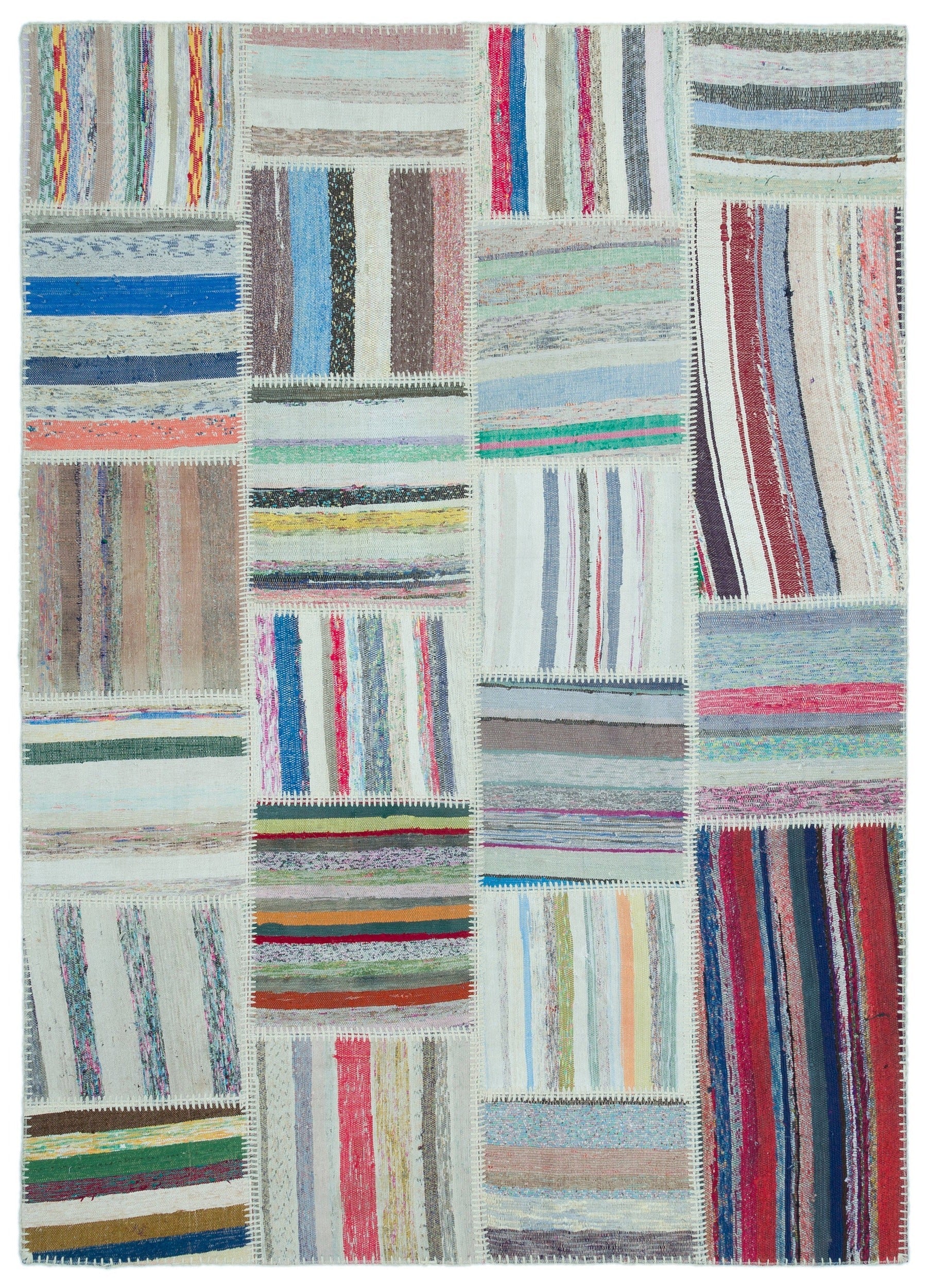 Teselya 25322 Blue Striped Wool Handmade Area Rug 5'2" x 7'3"