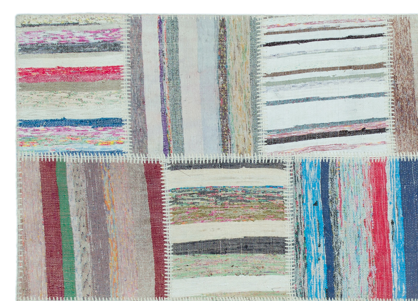 Teselya 25324 Beige Striped Wool Handmade Area Rug 5'2" x 7'3"
