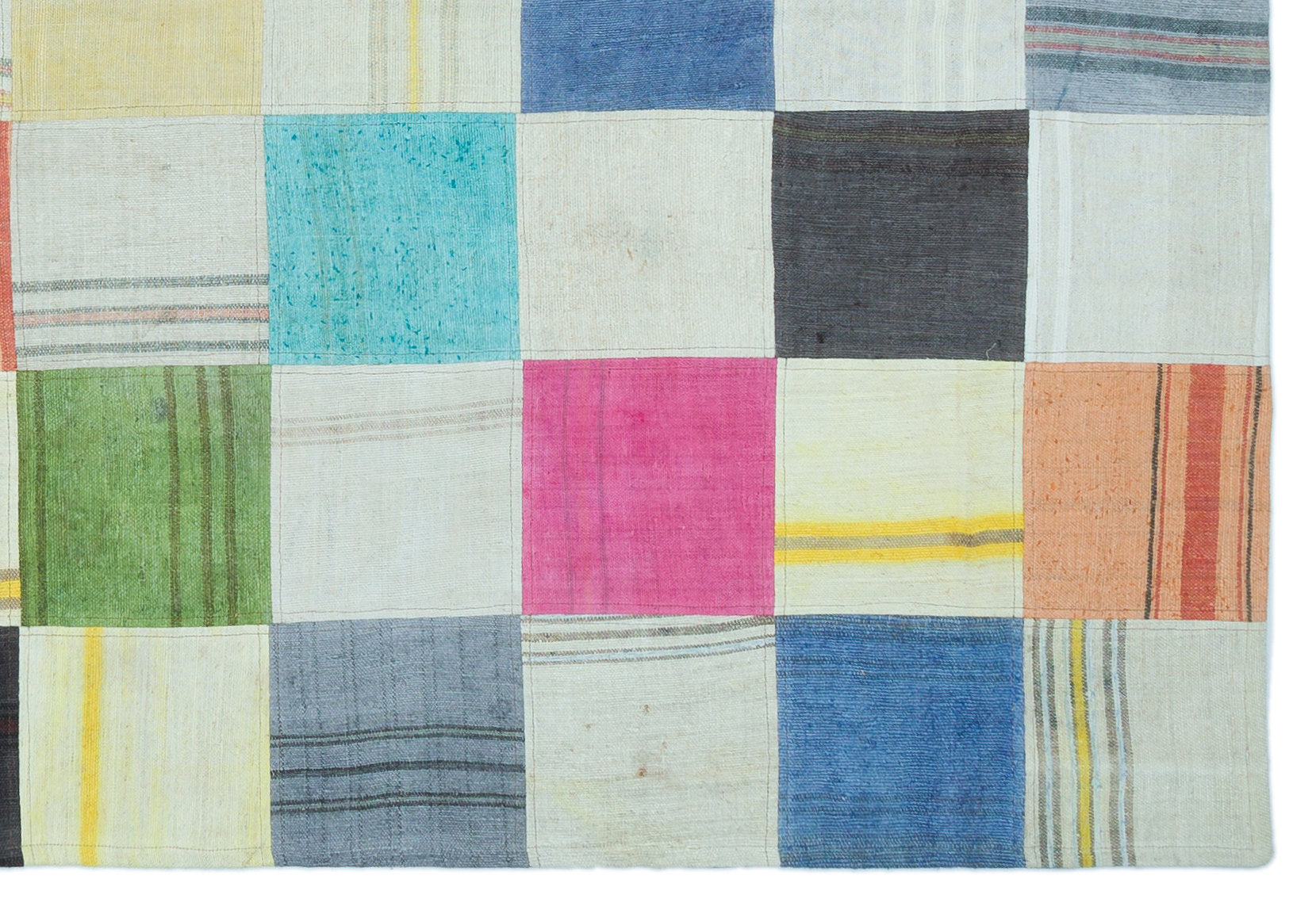 Teselya Beige Patchwork Wool Handmade Area Rug 5'1" x 7'7"