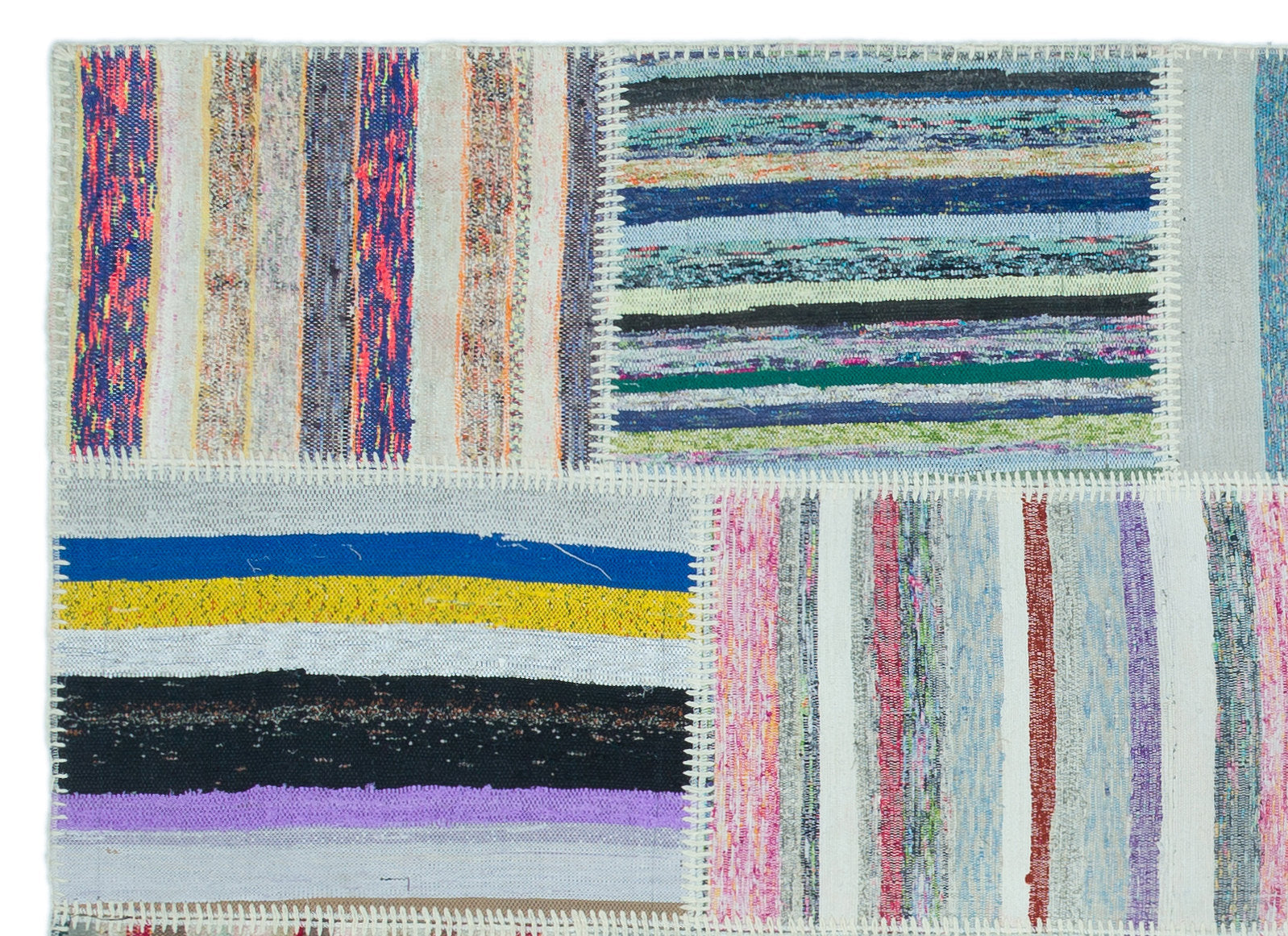 Teselya 25342 Patchwork Striped Wool Handmade Area Rug 5'3" x 7'3"