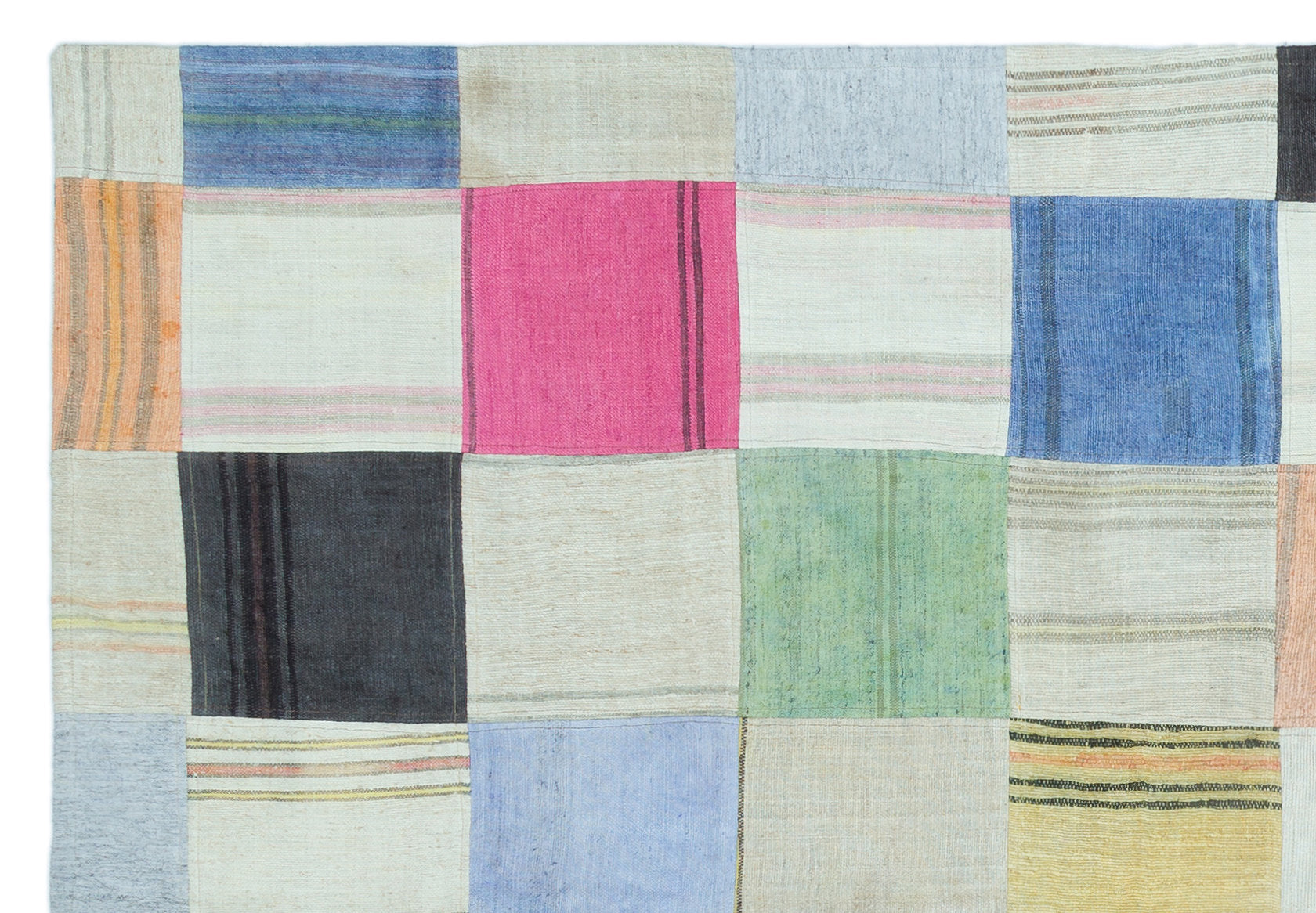Teselya Beige Patchwork Wool Handmade Area Rug 5'2" x 7'7"