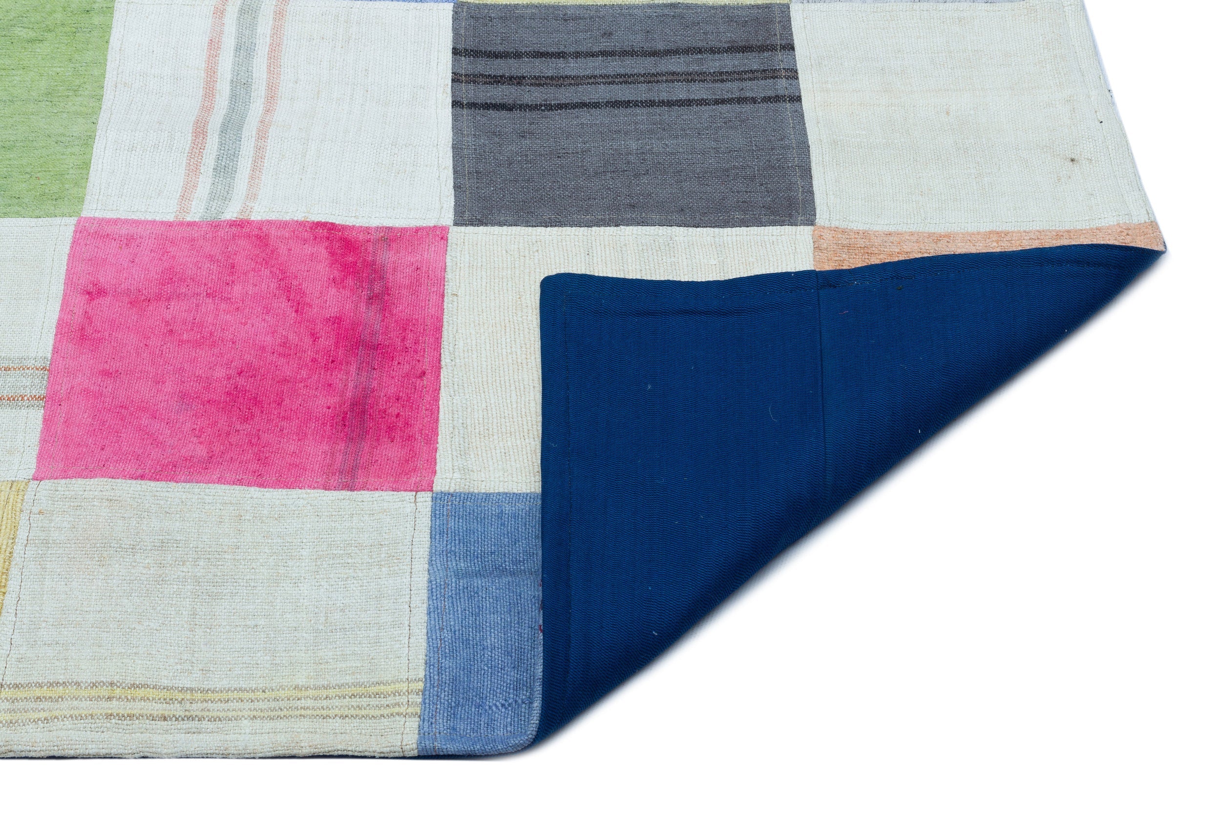 Teselya Cream Patchwork Wool Handmade Area Rug 5'3" x 7'6"