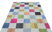 Teselya Cream Patchwork Wool Handmade Area Rug 5'3" x 7'6"