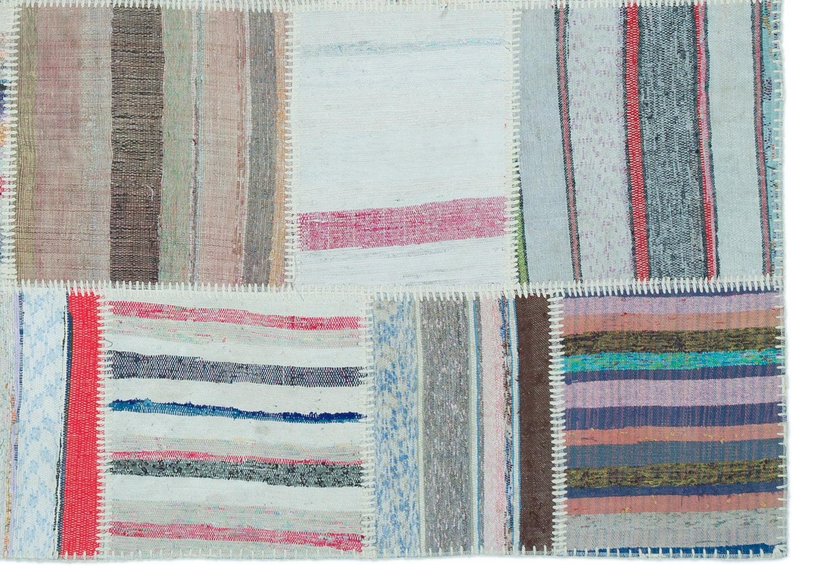 Teselya 25350 Beige Striped Wool Handmade Area Rug 5'2" x 7'3"