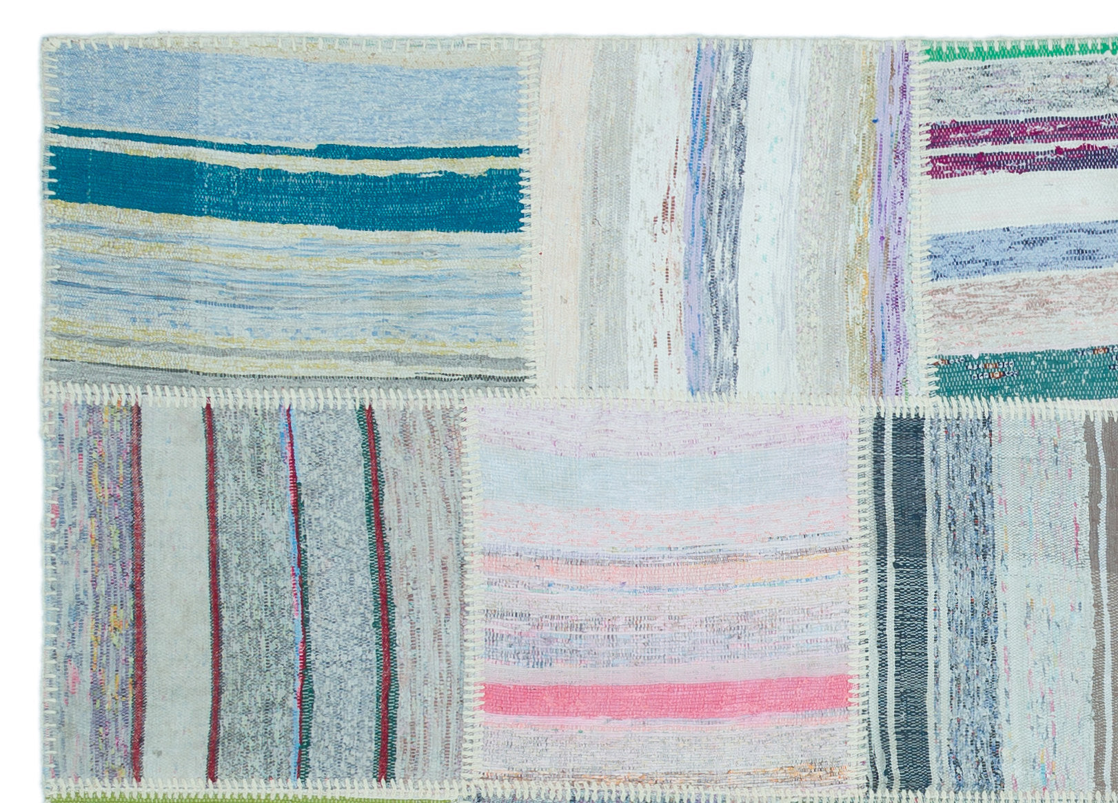 Teselya 25350 Beige Striped Wool Handmade Area Rug 5'2" x 7'3"