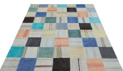 Teselya Grey Patchwork Wool Handmade Area Rug 5'5" x 7'8"