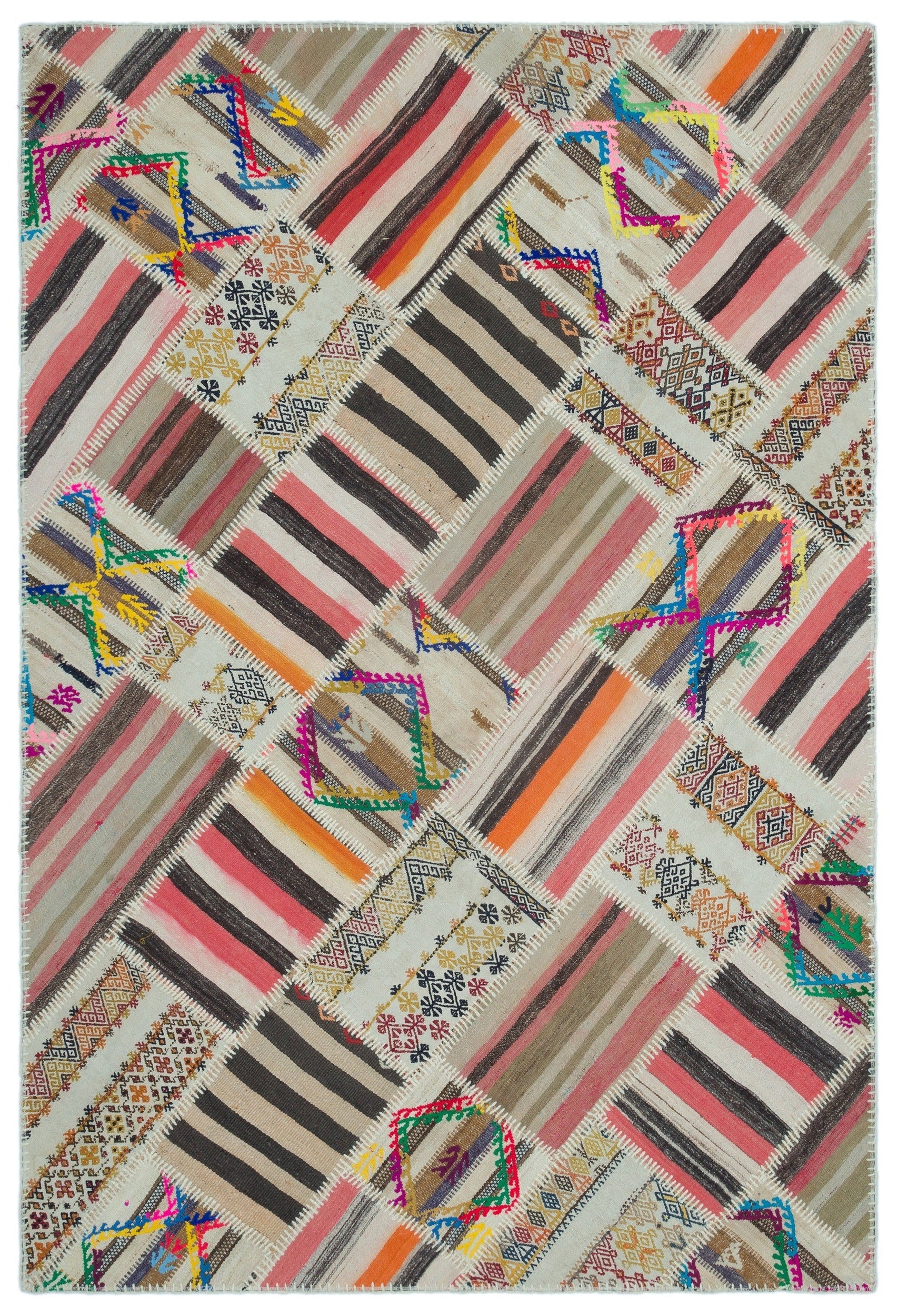 Teselya Beige Vintage Wool Handmade Area Rug 5'3" x 7'8"