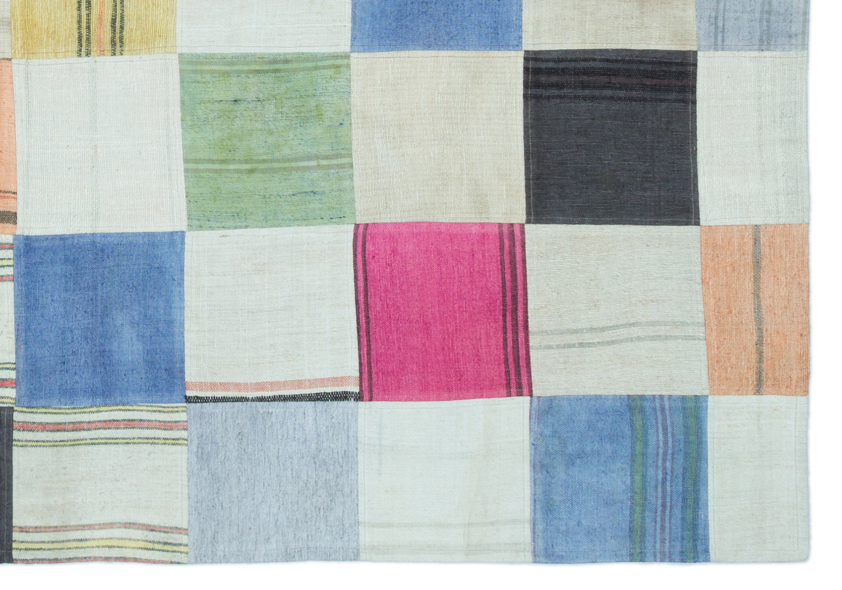 Teselya Beige Patchwork Wool Handmade Area Rug 5'2" x 7'6"