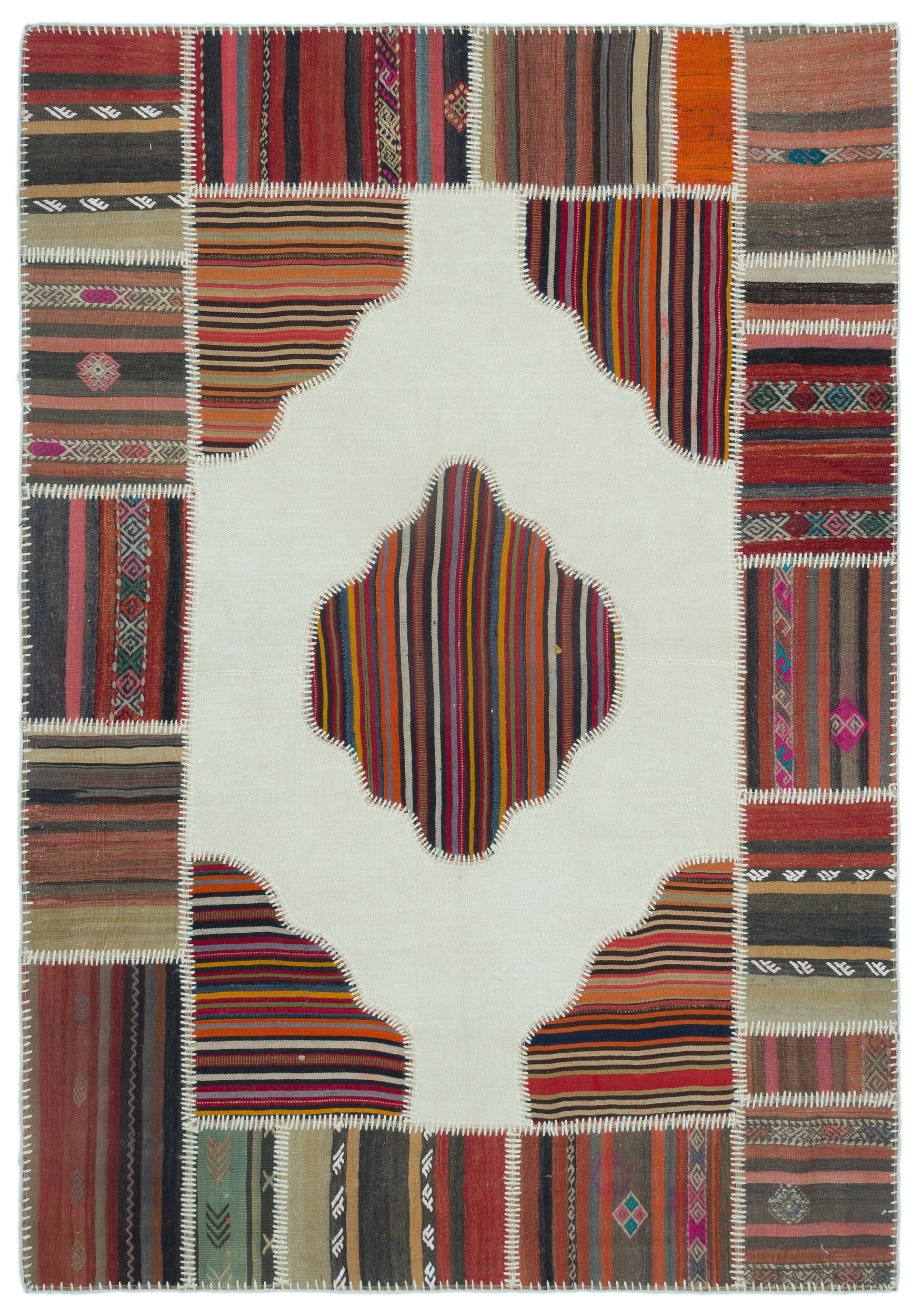 Teselya Beige Vintage Wool Handmade Area Rug 5'3" x 7'6"