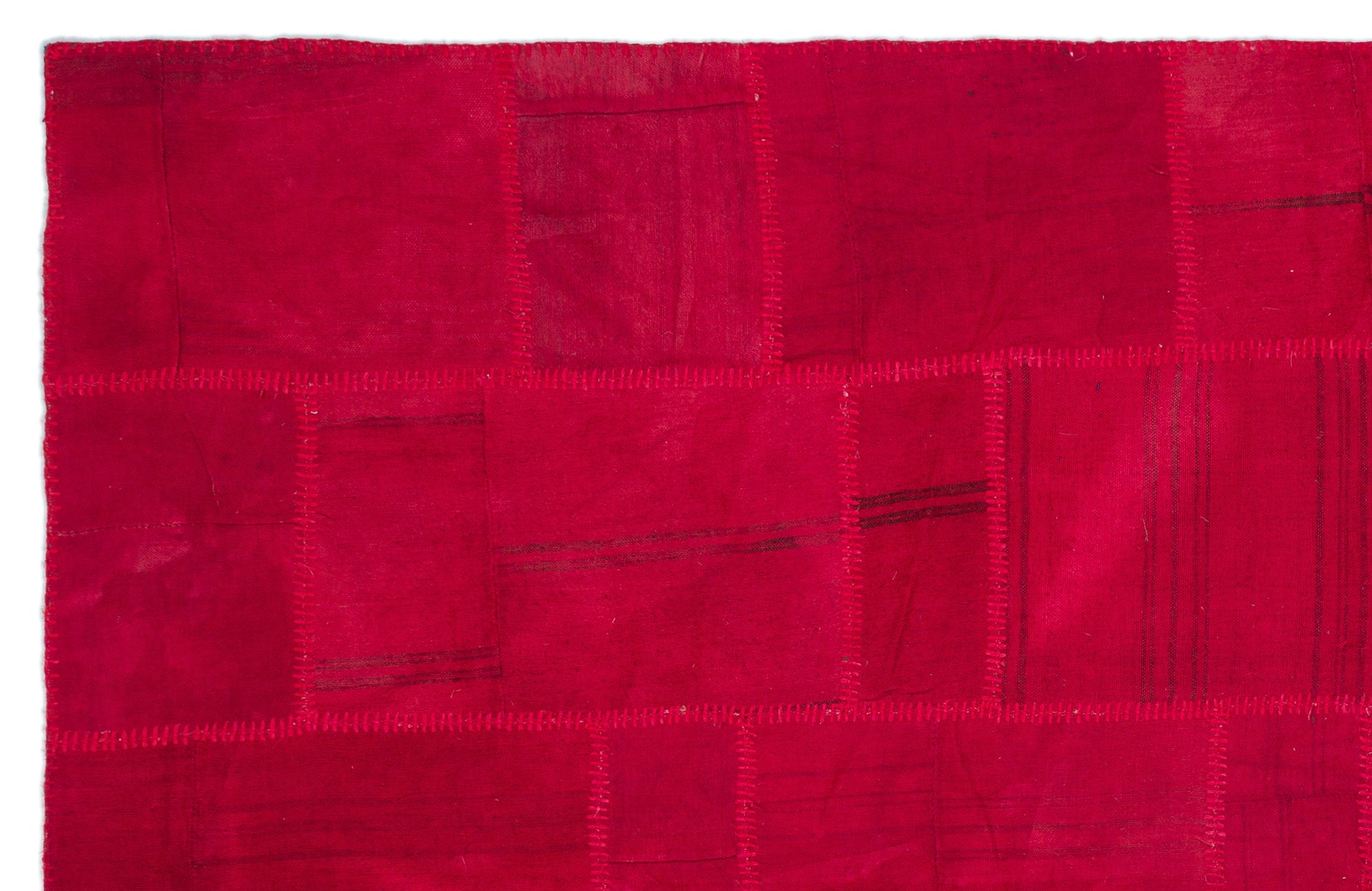Teselya Pink Patchwork Wool Handmade Area Rug 6'4" x 9'9"