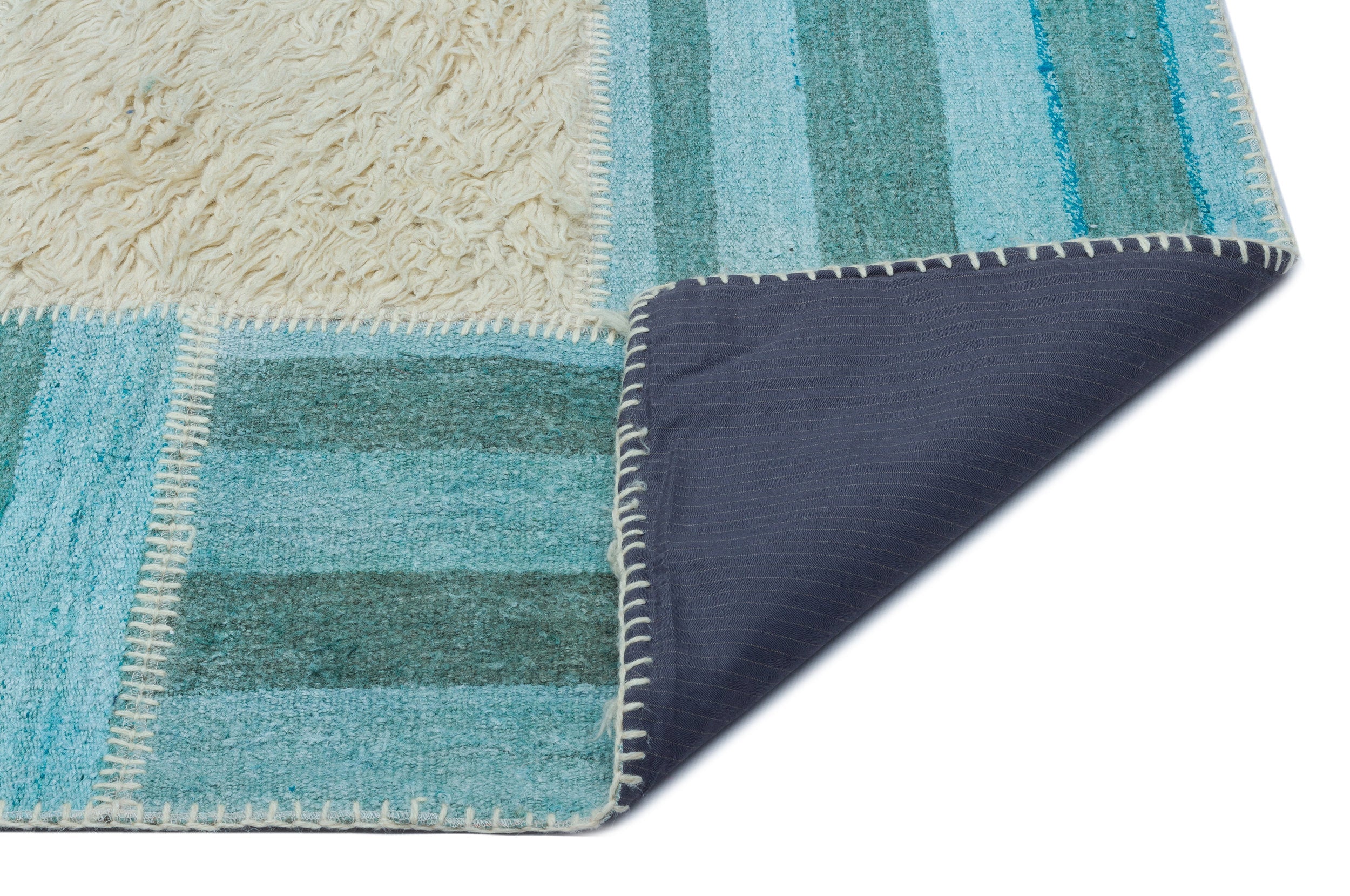 Teselya Beige Patchwork Wool Handmade Area Rug 6'8" x 9'11"